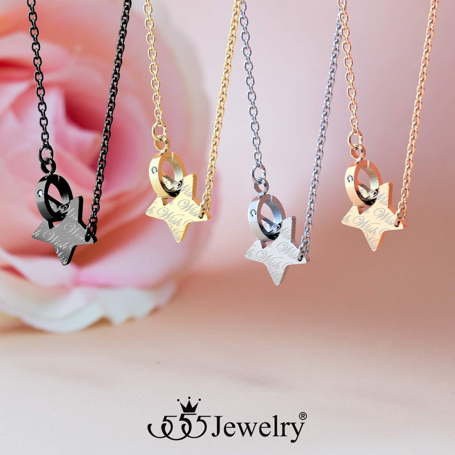 image:image555Jewelry Stainless Steel Interlocking CZ Ring amp Star Necklace Pendant for Women amp LadiesSilver