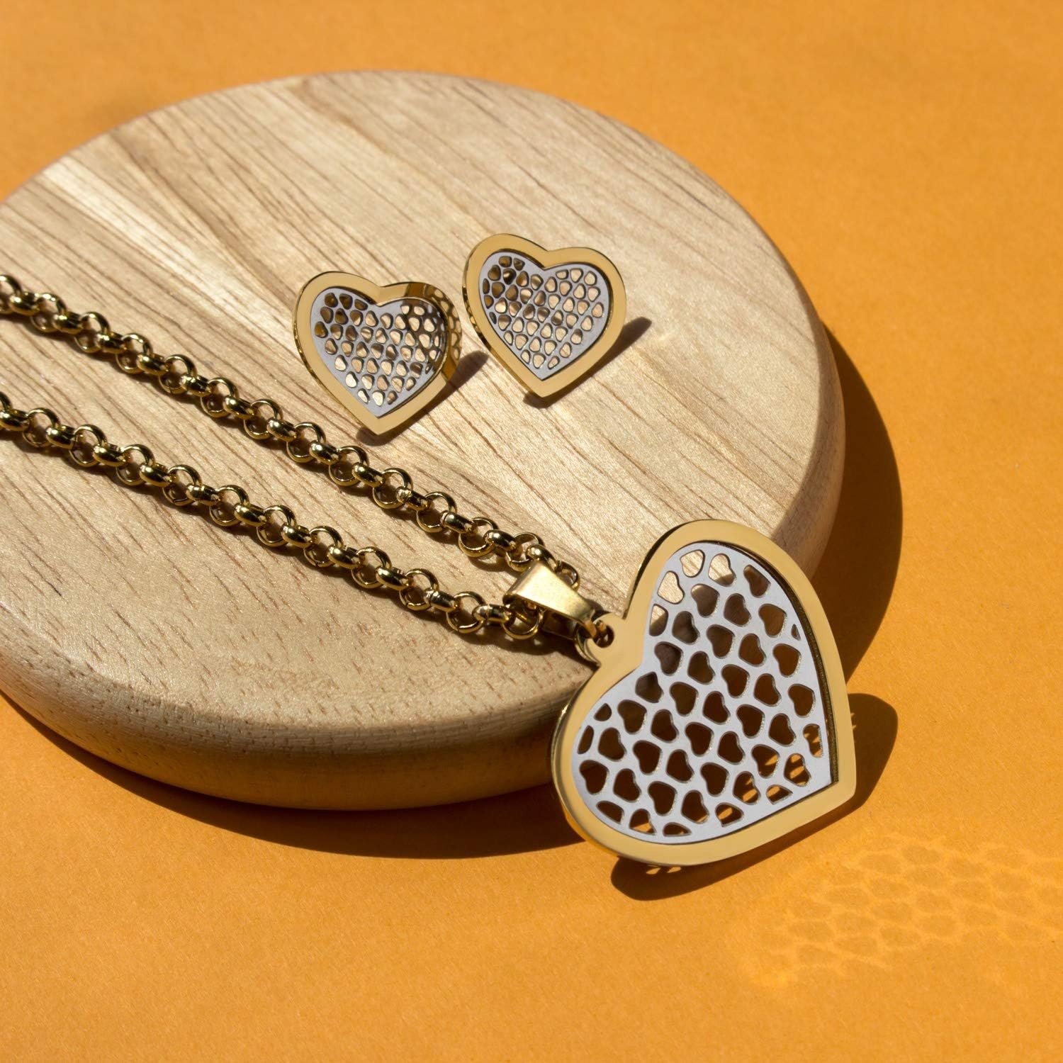 image:image555Jewelry Stainless Steel Large Heart Necklace and Earrings Set for WomenNecklace Only