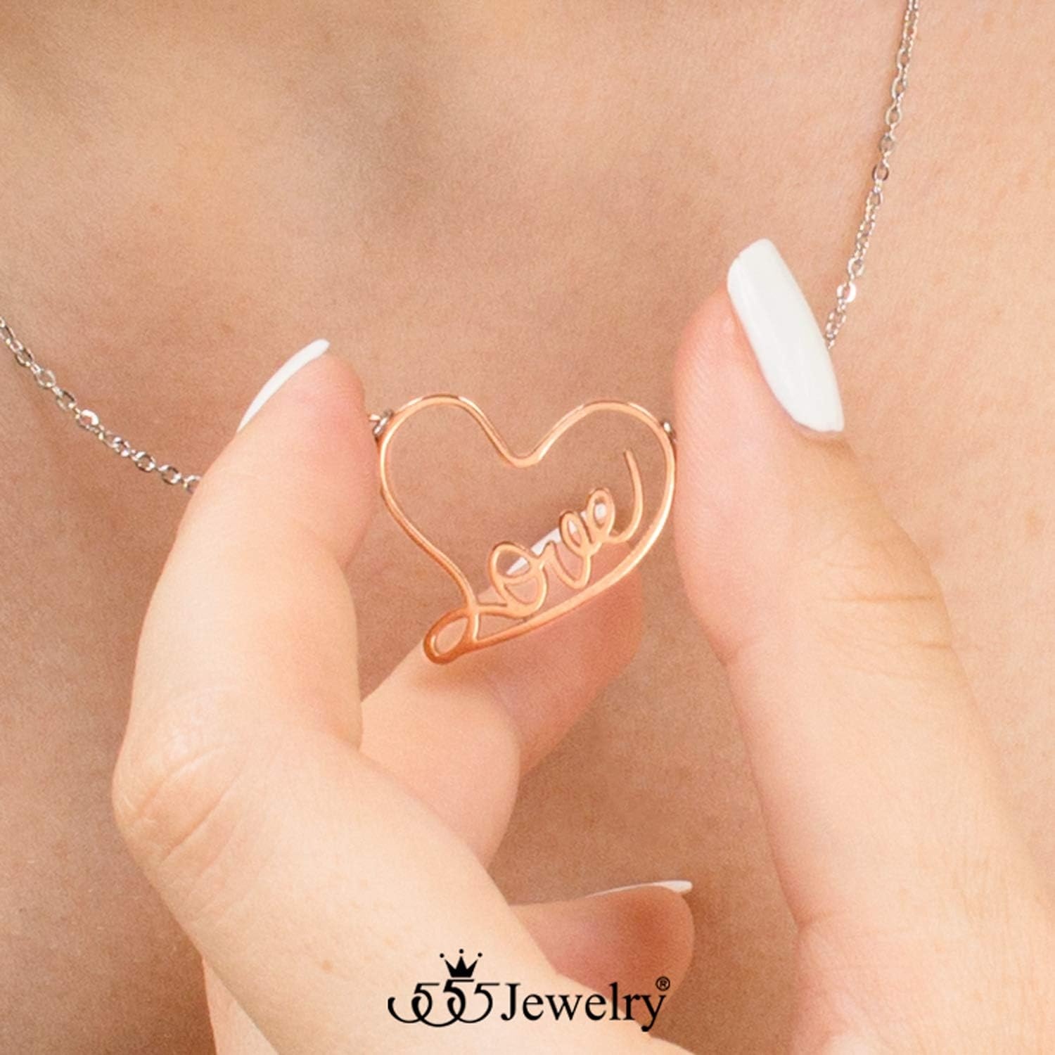 image:image555Jewelry Stainless Steel Love Script Heart Necklace Pendant for Women amp LadiesRose Gold