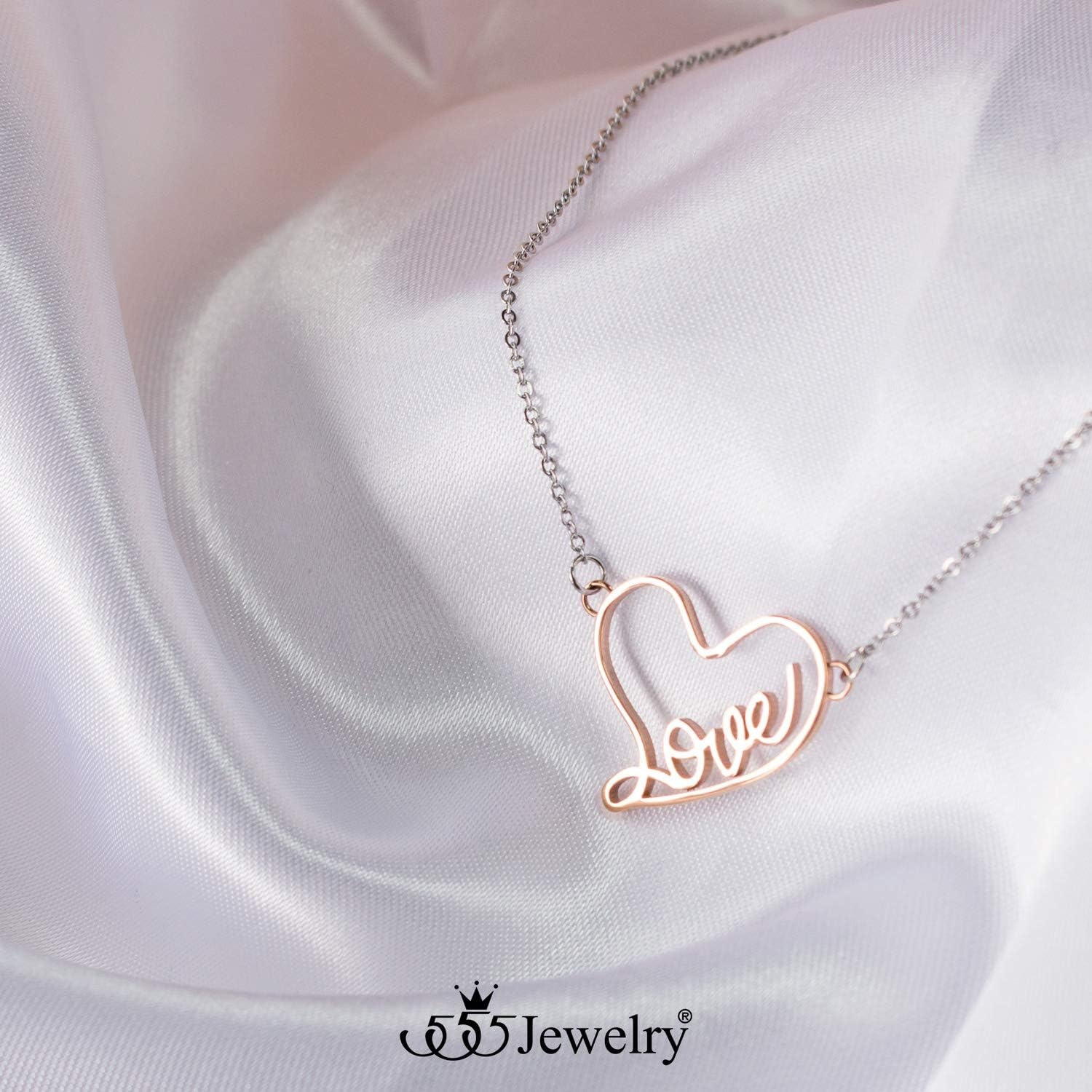 image:image555Jewelry Stainless Steel Love Script Heart Necklace Pendant for Women amp LadiesRose Gold