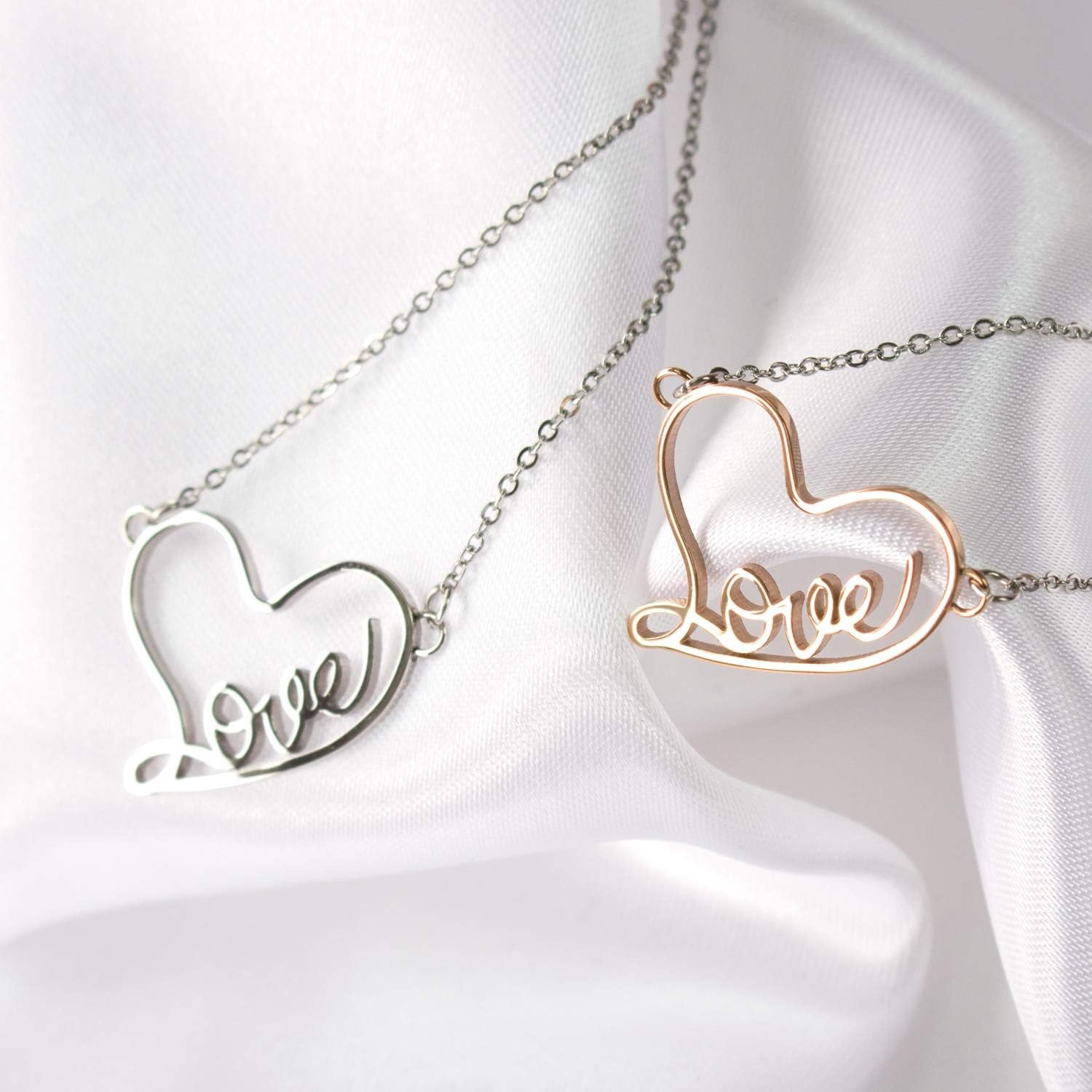 image:image555Jewelry Stainless Steel Love Script Heart Necklace Pendant for Women amp LadiesRose Gold