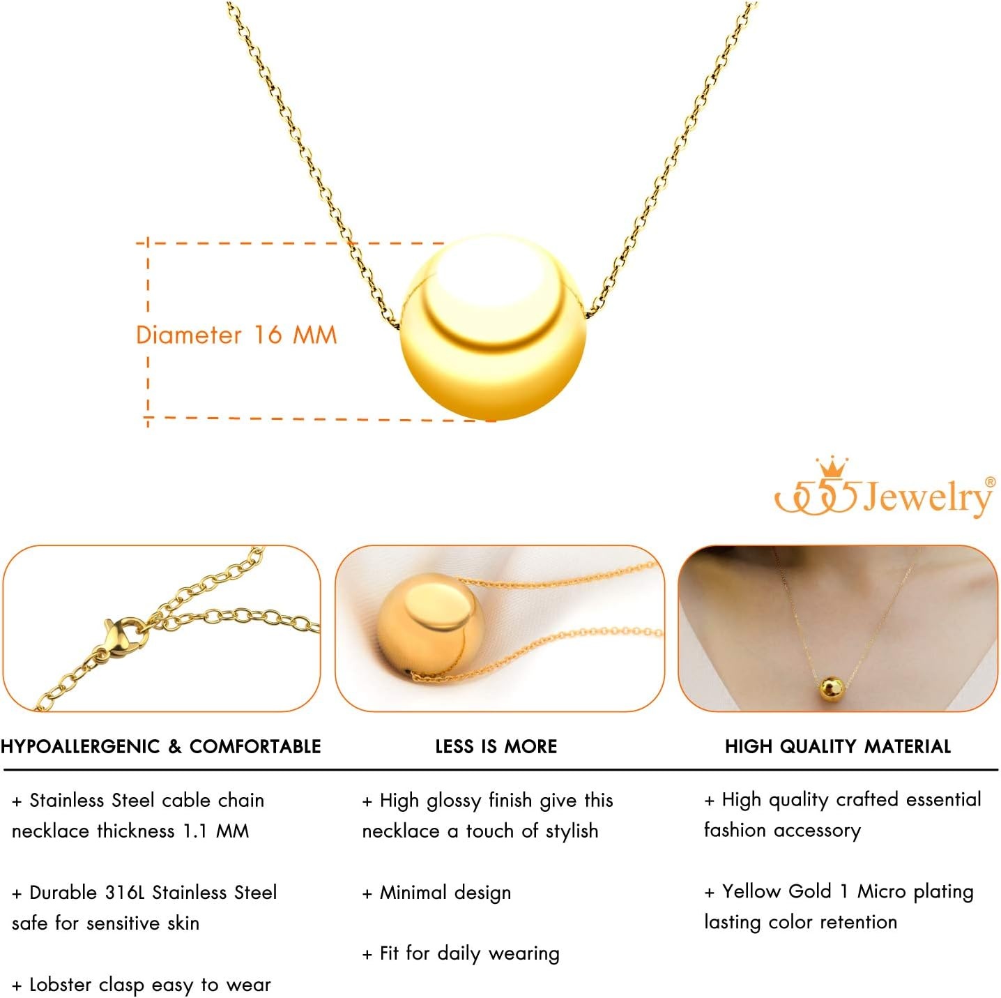 image:image555Jewelry Stainless Steel Minimalist 3D Sliding Ball Necklace for Women amp LadiesGold
