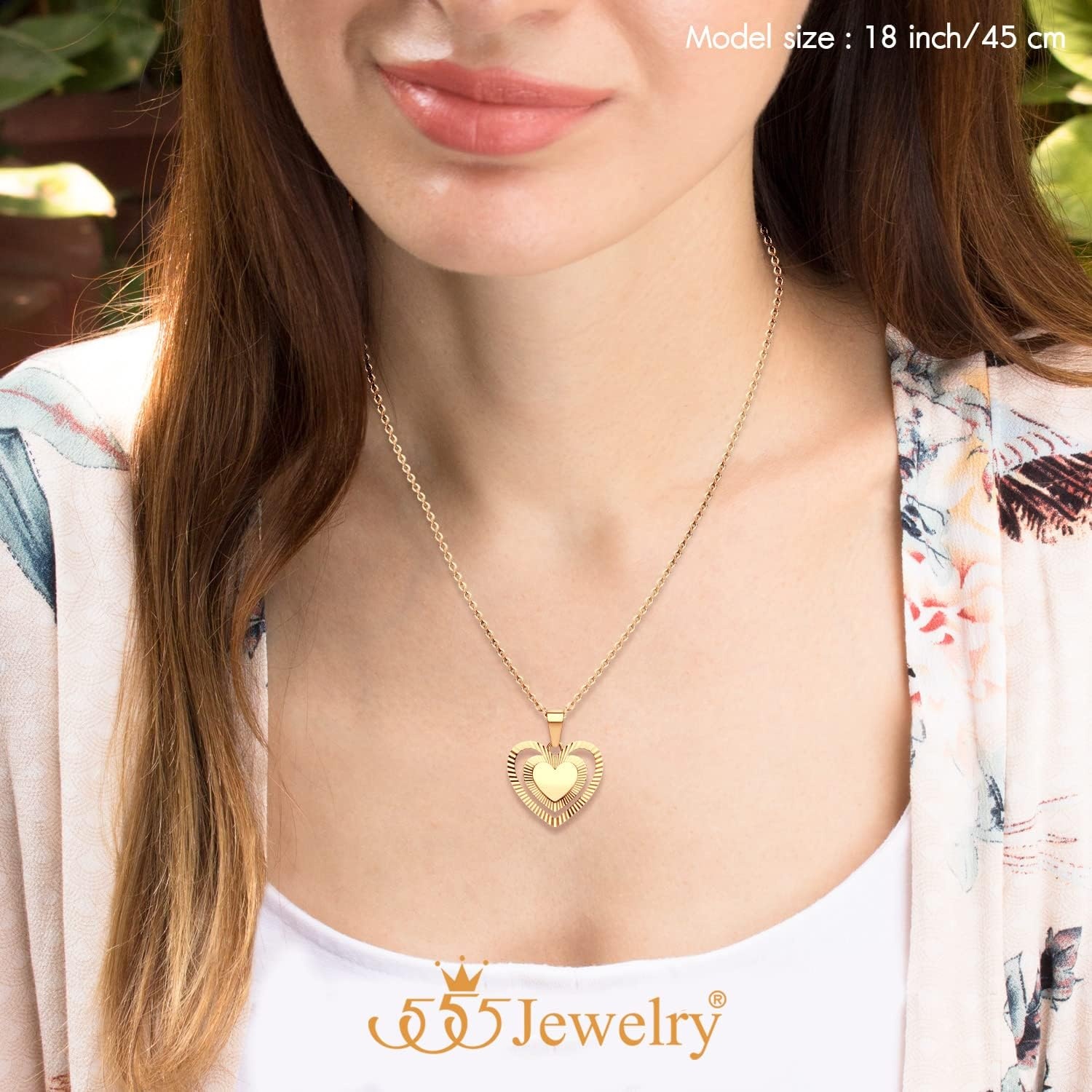 image:image555Jewelry Stainless Steel Ribbed Grooved Heart Necklace for Women amp LadiesRose Gold