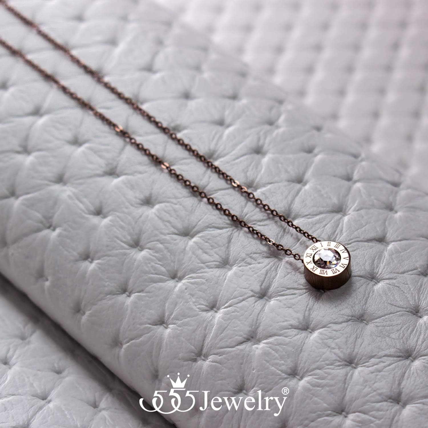 image:image555Jewelry Stainless Steel Roman Letters Solitaire CZ Necklace for Women amp LadiesCoffee