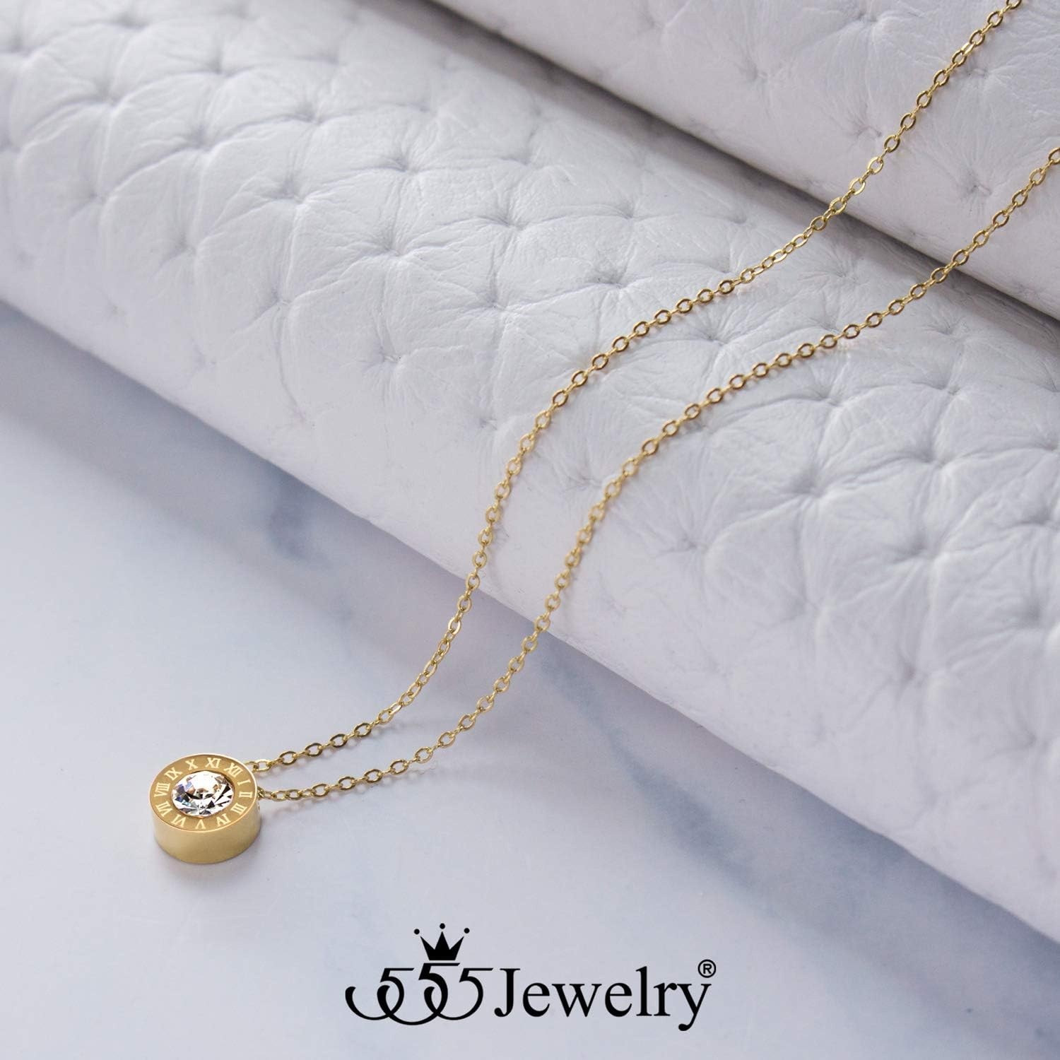 image:image555Jewelry Stainless Steel Roman Letters Solitaire CZ Necklace for Women amp LadiesGold