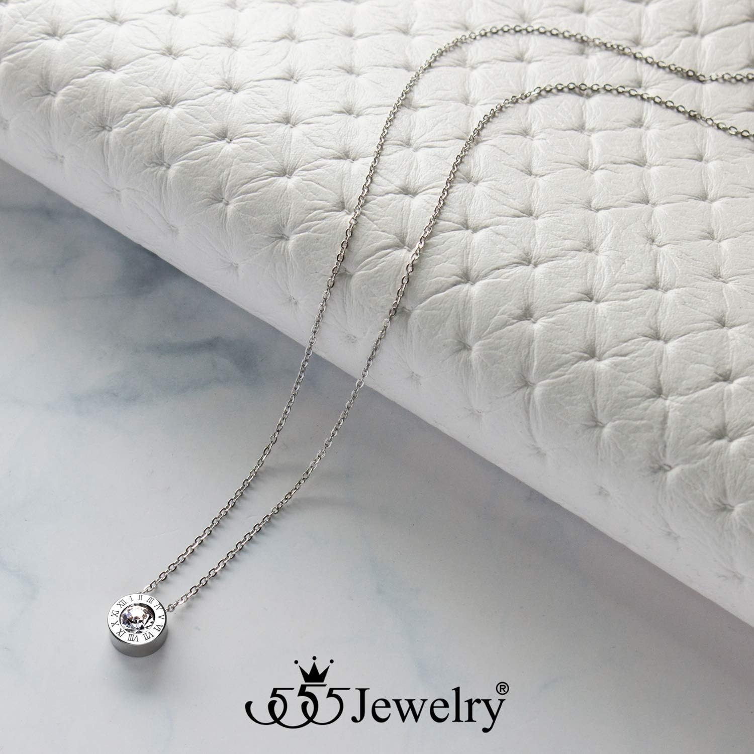 image:image555Jewelry Stainless Steel Roman Letters Solitaire CZ Necklace for Women amp LadiesSilver