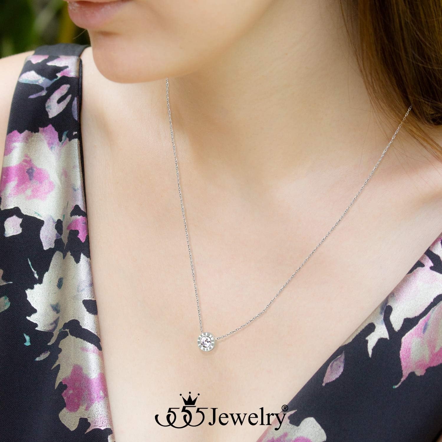 image:image555Jewelry Stainless Steel Roman Letters Solitaire CZ Necklace for Women amp LadiesSilver