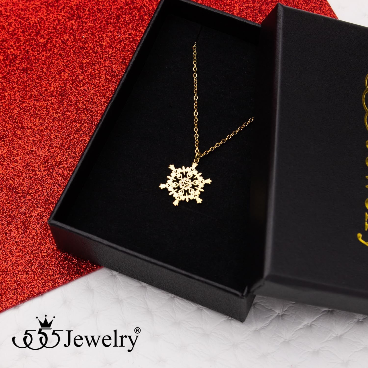 image:image555Jewelry Stainless Steel Sparkly CZ Snowflake Necklace for Women amp GirlsGold