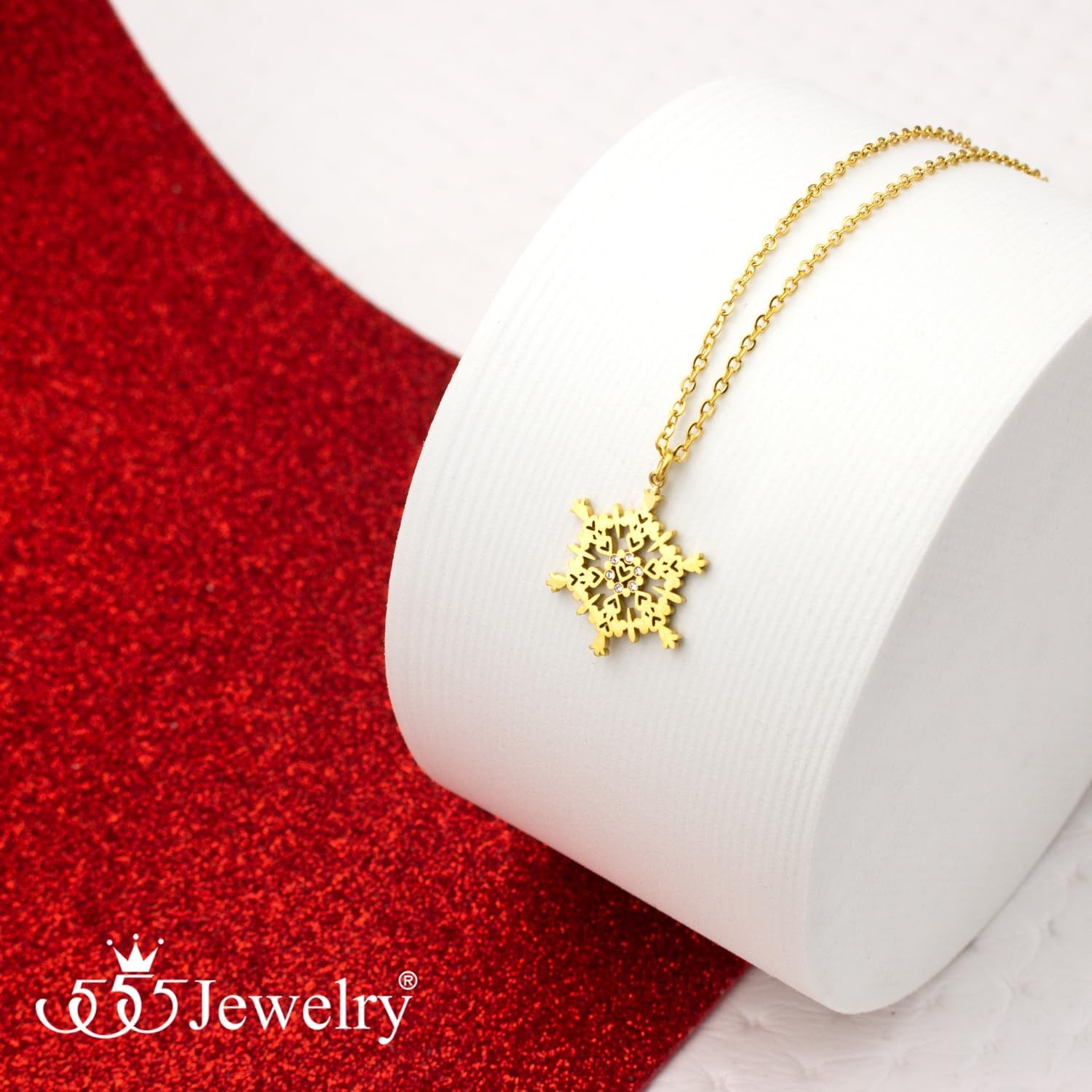 image:image555Jewelry Stainless Steel Sparkly CZ Snowflake Necklace for Women amp GirlsGold