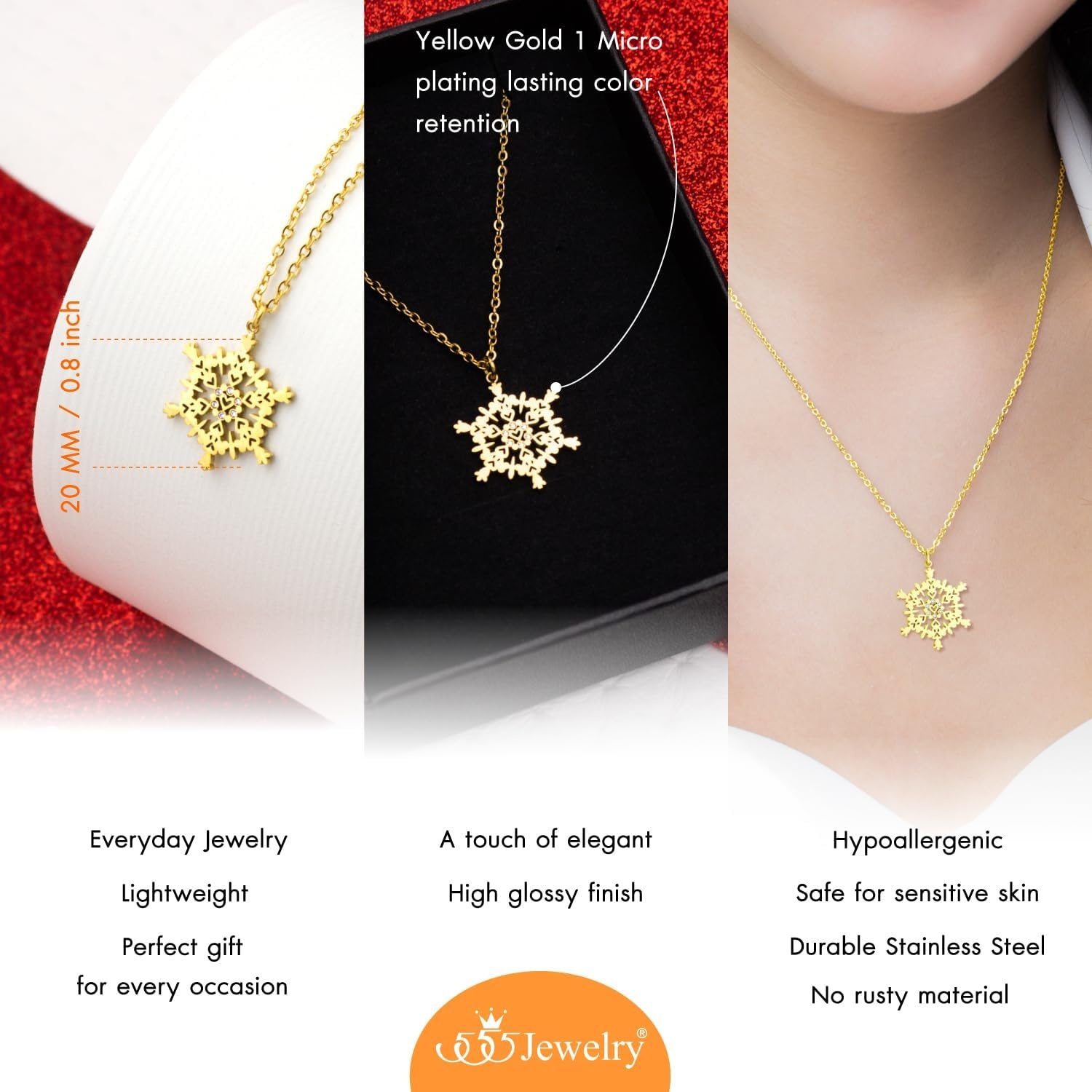 image:image555Jewelry Stainless Steel Sparkly CZ Snowflake Necklace for Women amp GirlsGold