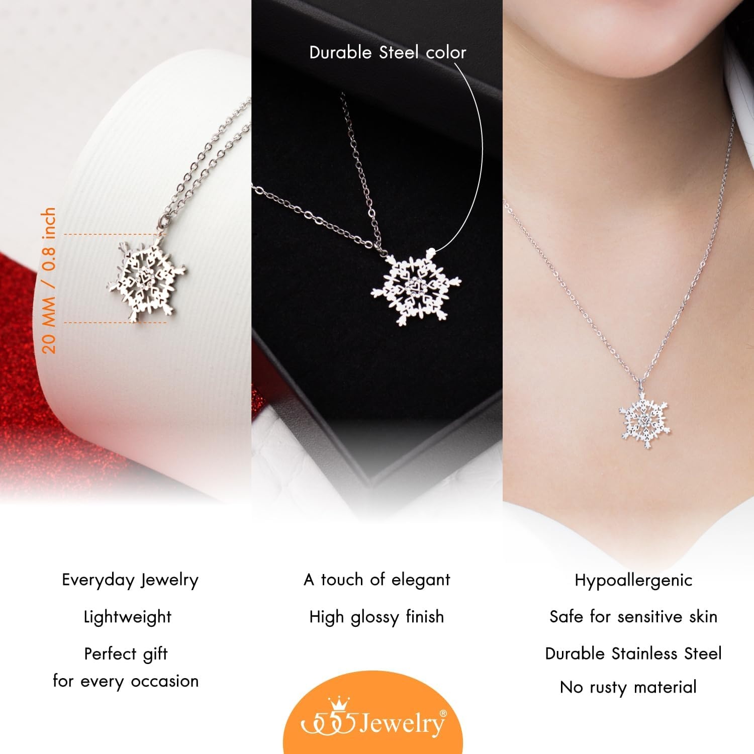 image:image555Jewelry Stainless Steel Sparkly CZ Snowflake Necklace for Women amp GirlsSilver