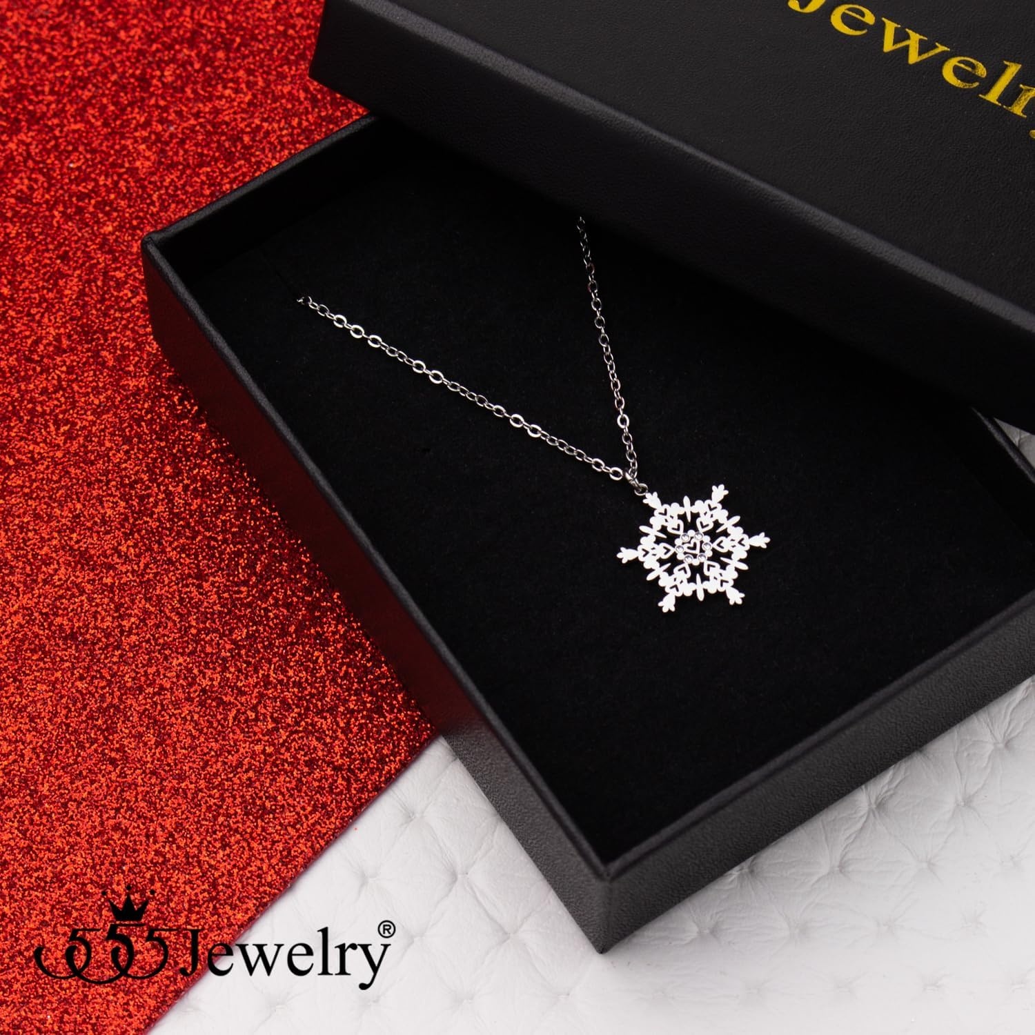 image:image555Jewelry Stainless Steel Sparkly CZ Snowflake Necklace for Women amp GirlsSilver