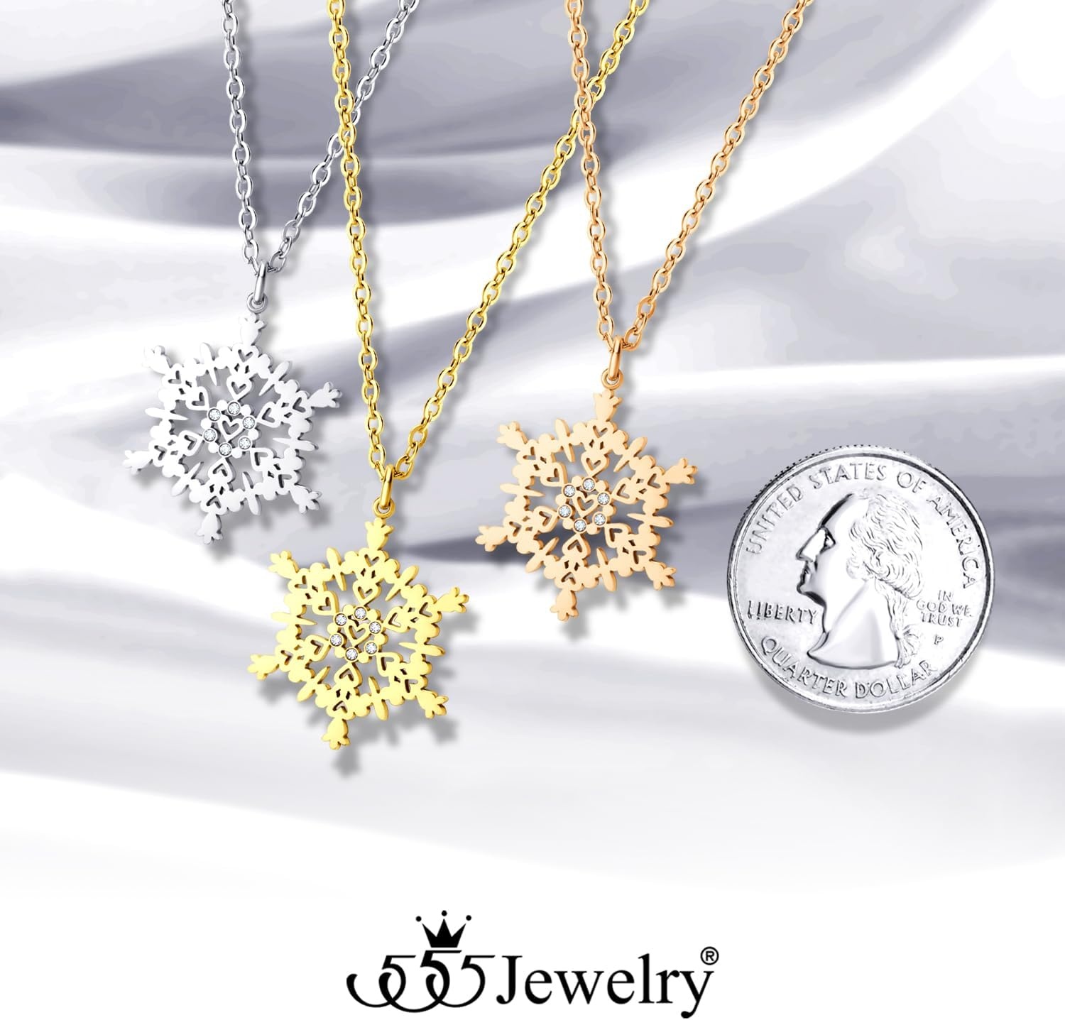 image:image555Jewelry Stainless Steel Sparkly CZ Snowflake Necklace for Women amp GirlsSilver