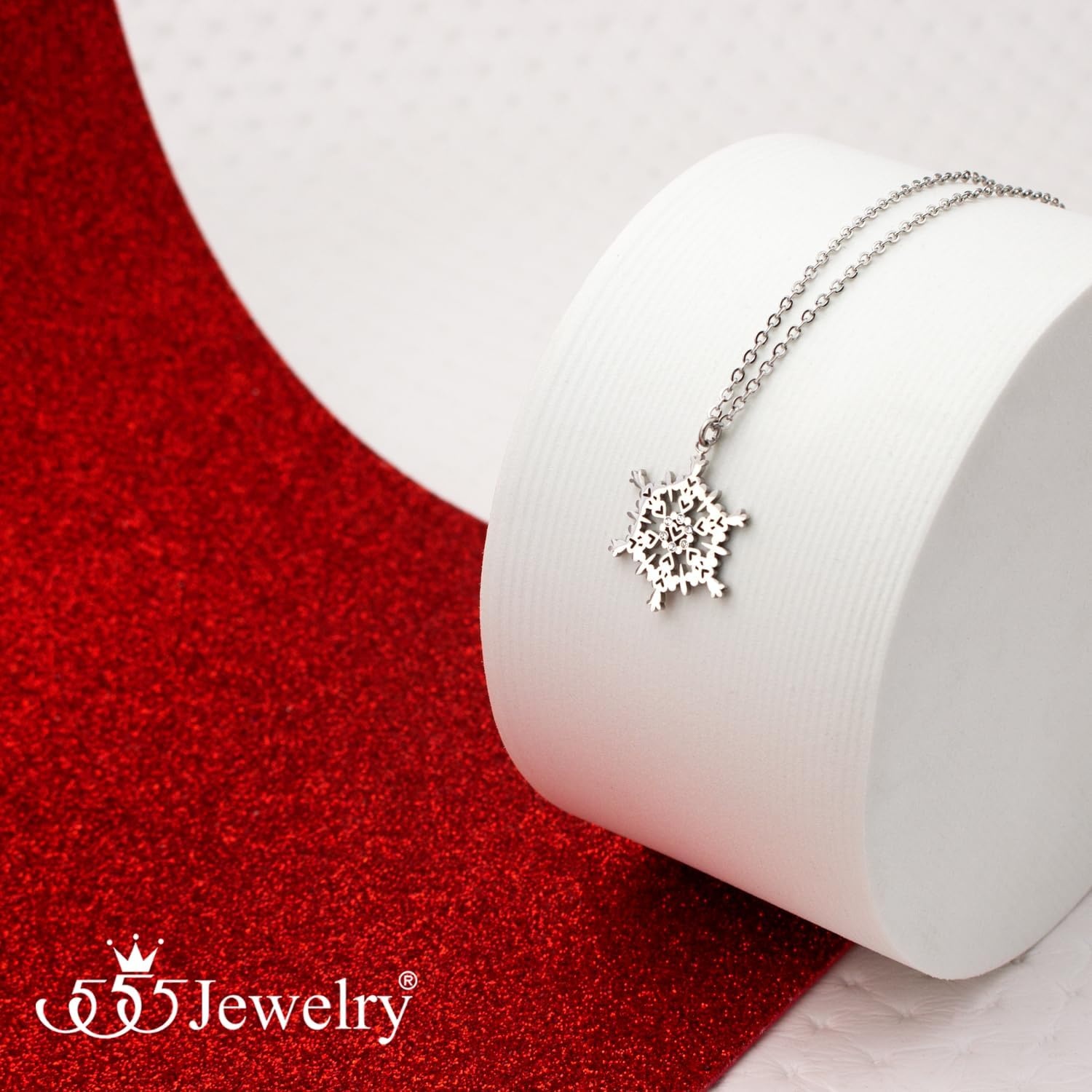 image:image555Jewelry Stainless Steel Sparkly CZ Snowflake Necklace for Women amp GirlsSilver