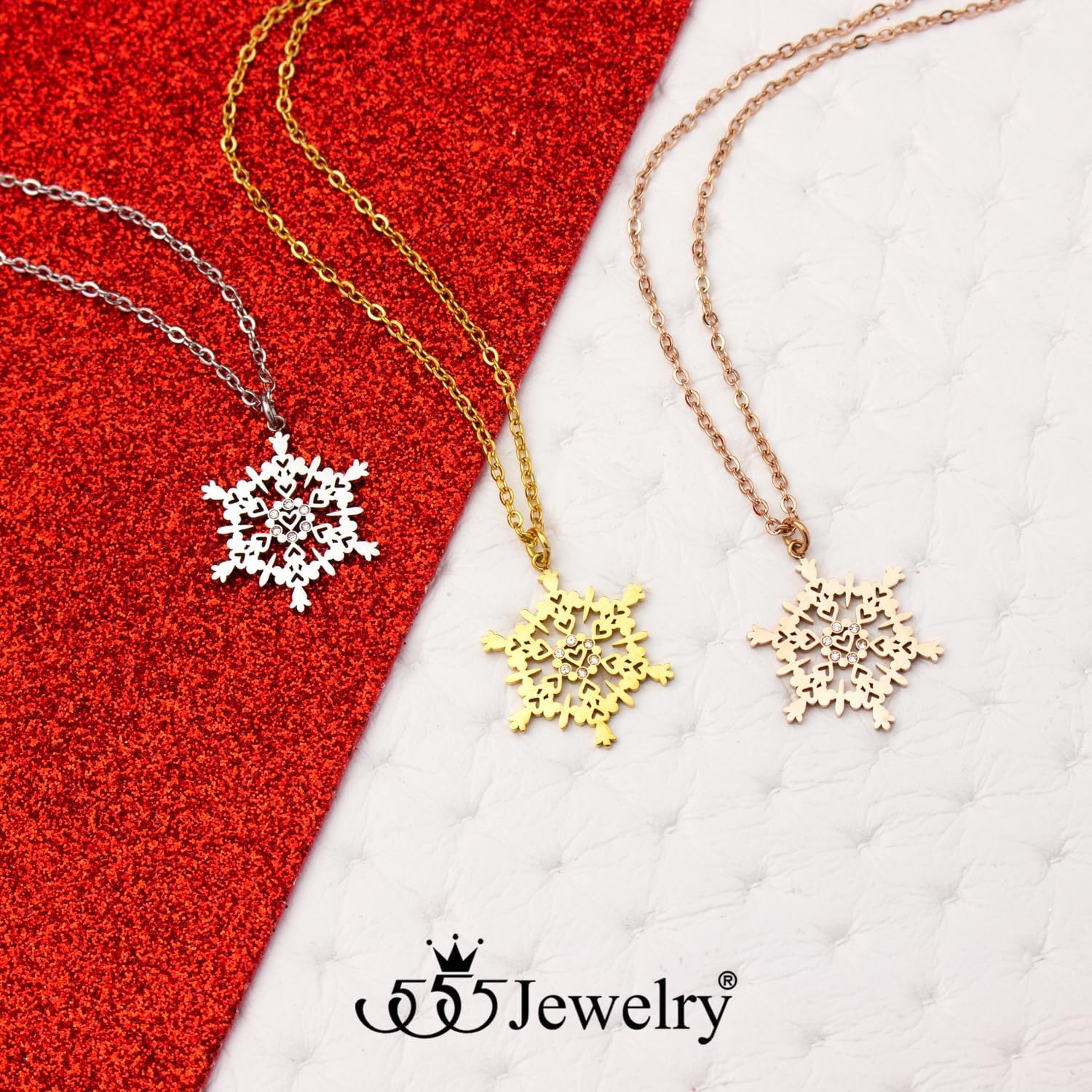 image:image555Jewelry Stainless Steel Sparkly CZ Snowflake Necklace for Women amp GirlsSilver