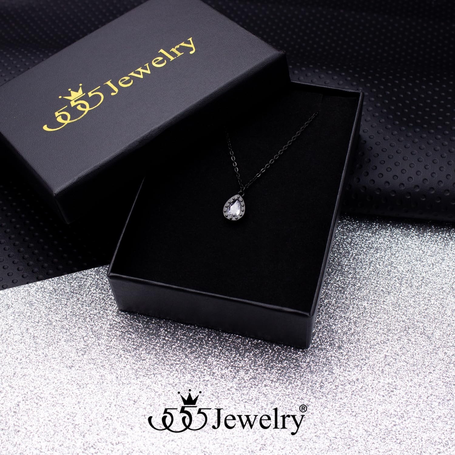image:image555Jewelry Stainless Steel Sparkly CZ Teardrop Bridal Necklace for Women amp GirlsBlack