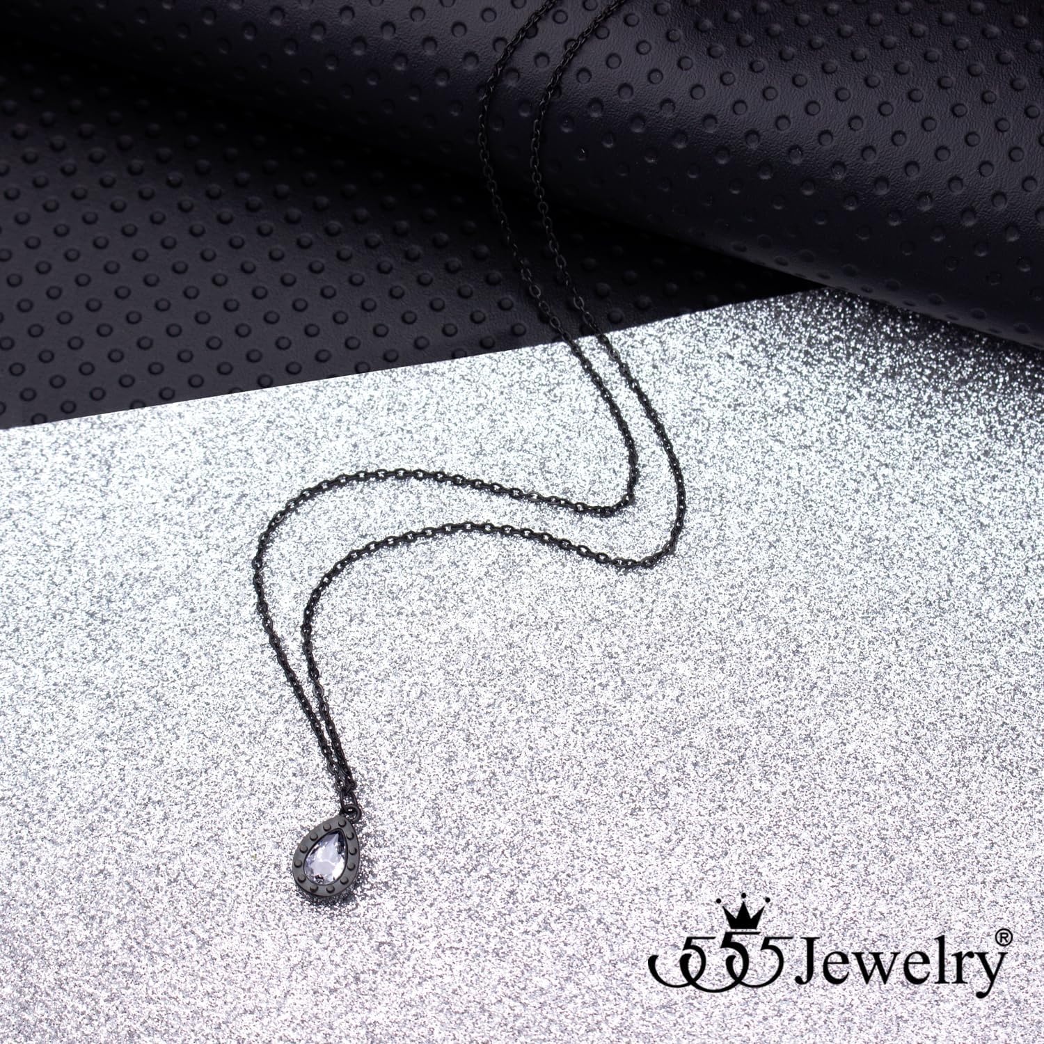 image:image555Jewelry Stainless Steel Sparkly CZ Teardrop Bridal Necklace for Women amp GirlsBlack