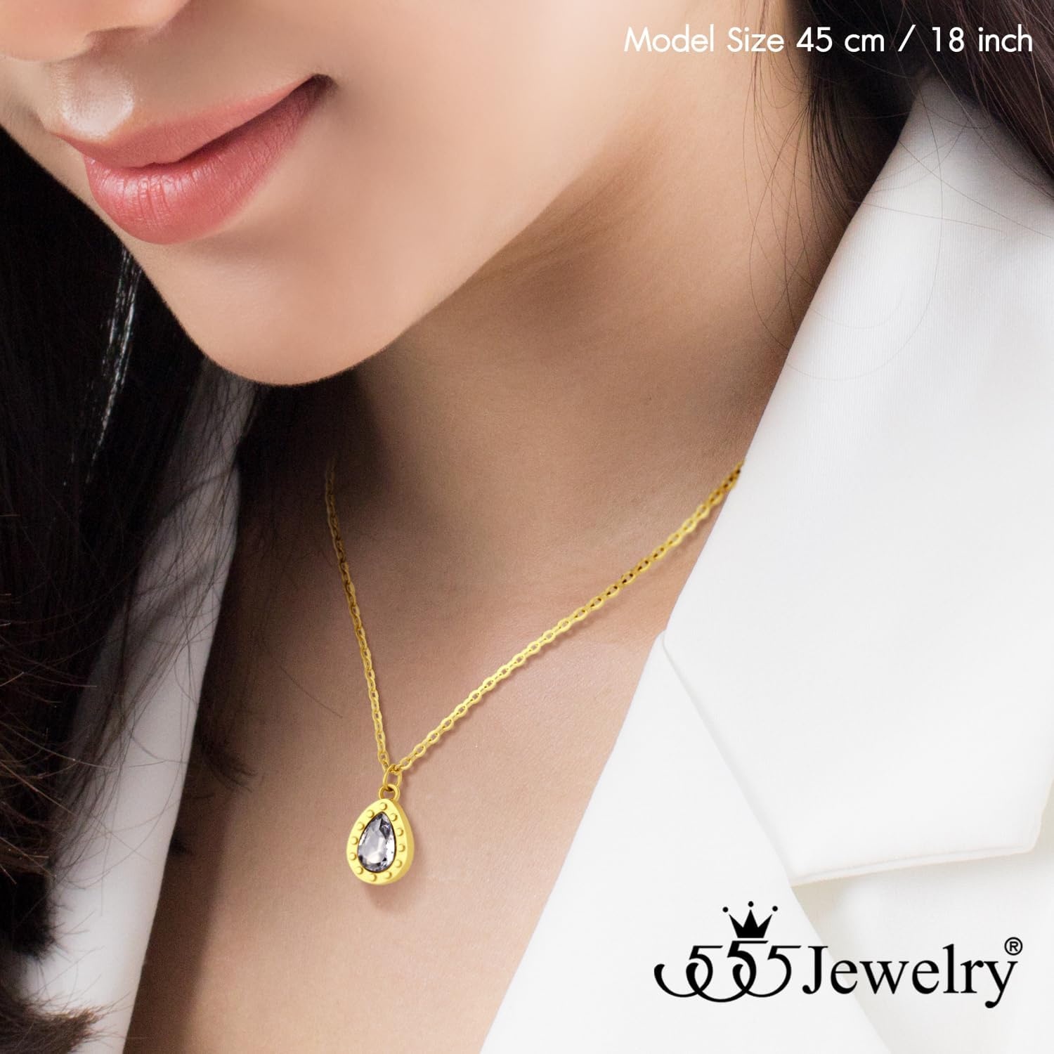 image:image555Jewelry Stainless Steel Sparkly CZ Teardrop Bridal Necklace for Women amp GirlsGold