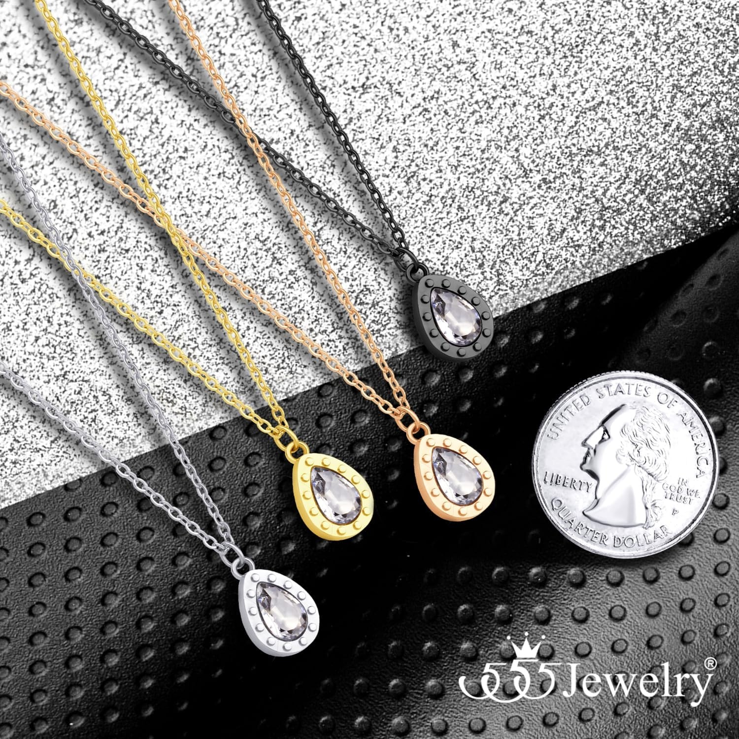 image:image555Jewelry Stainless Steel Sparkly CZ Teardrop Bridal Necklace for Women amp GirlsRose Gold