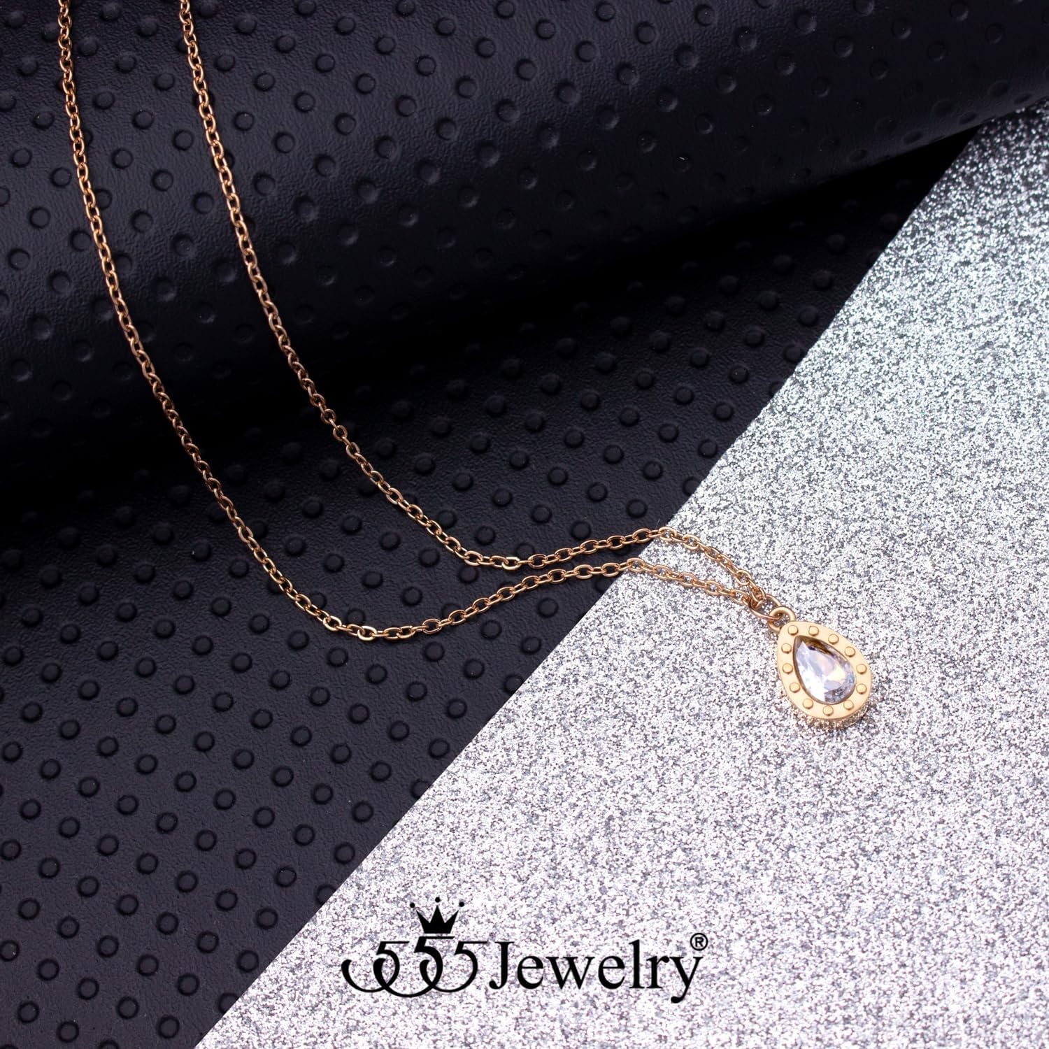 image:image555Jewelry Stainless Steel Sparkly CZ Teardrop Bridal Necklace for Women amp GirlsRose Gold