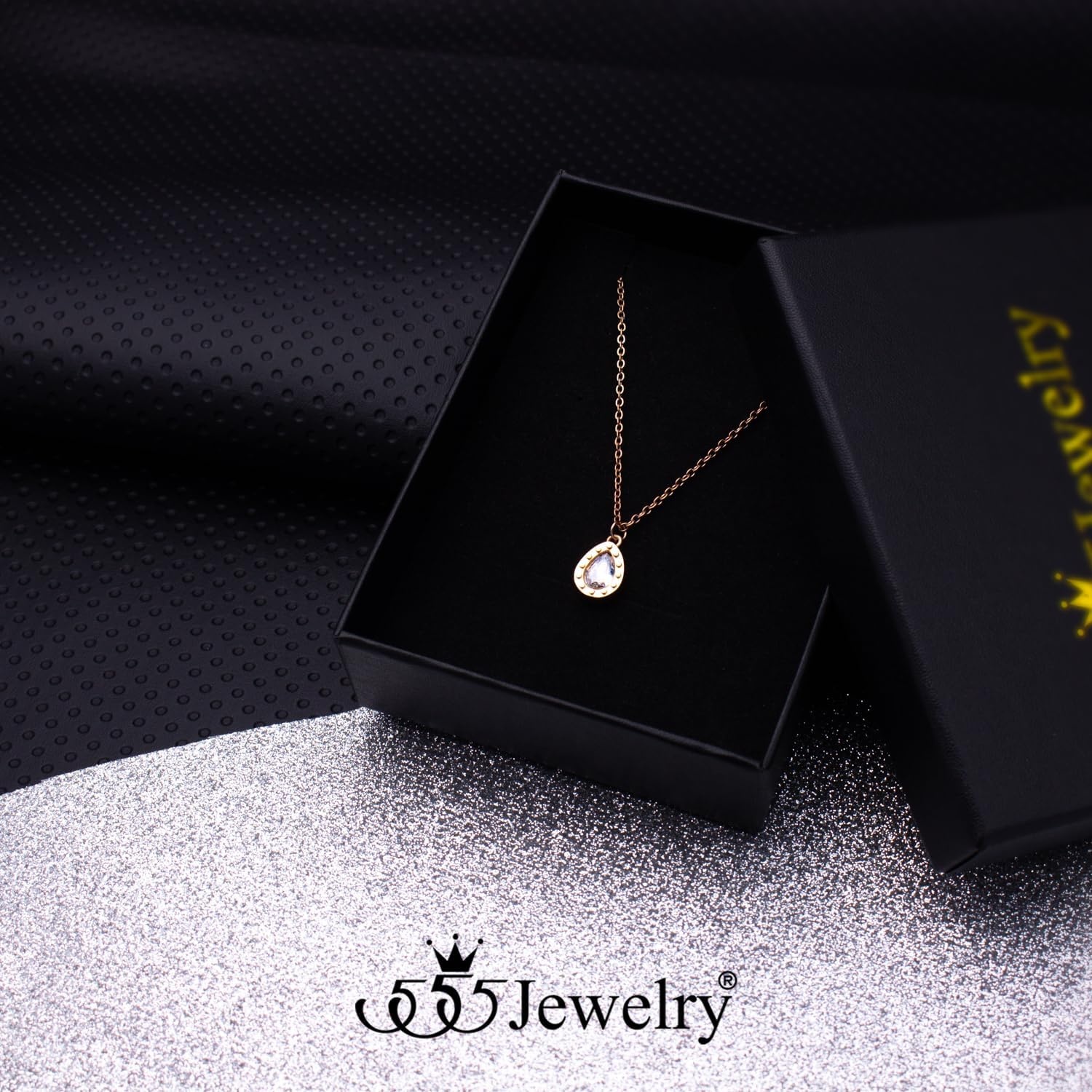 image:image555Jewelry Stainless Steel Sparkly CZ Teardrop Bridal Necklace for Women amp GirlsRose Gold