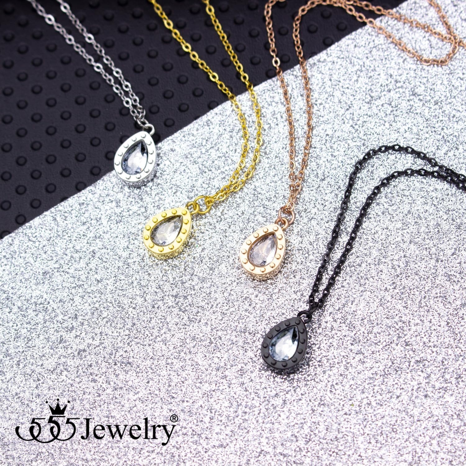 image:image555Jewelry Stainless Steel Sparkly CZ Teardrop Bridal Necklace for Women amp GirlsRose Gold