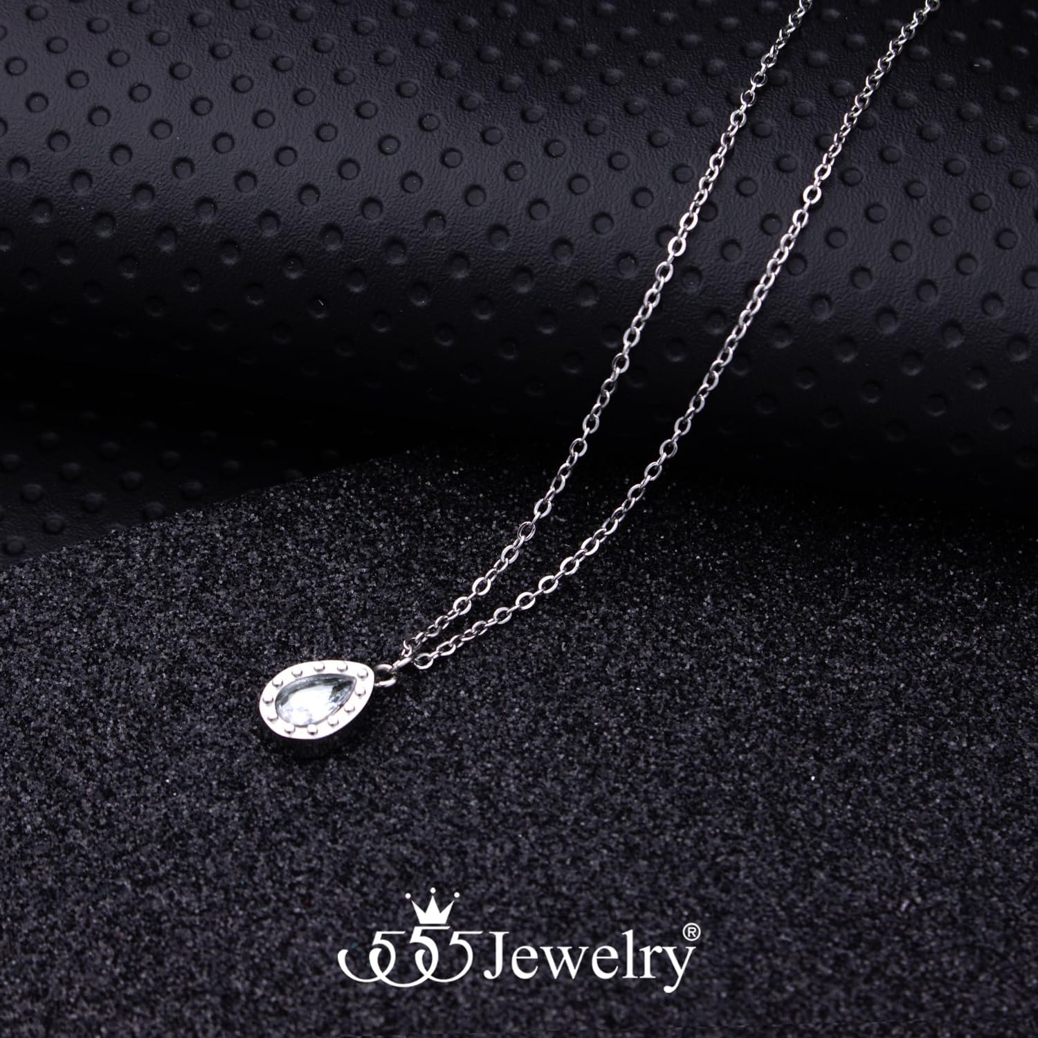 image:image555Jewelry Stainless Steel Sparkly CZ Teardrop Bridal Necklace for Women amp GirlsSilver