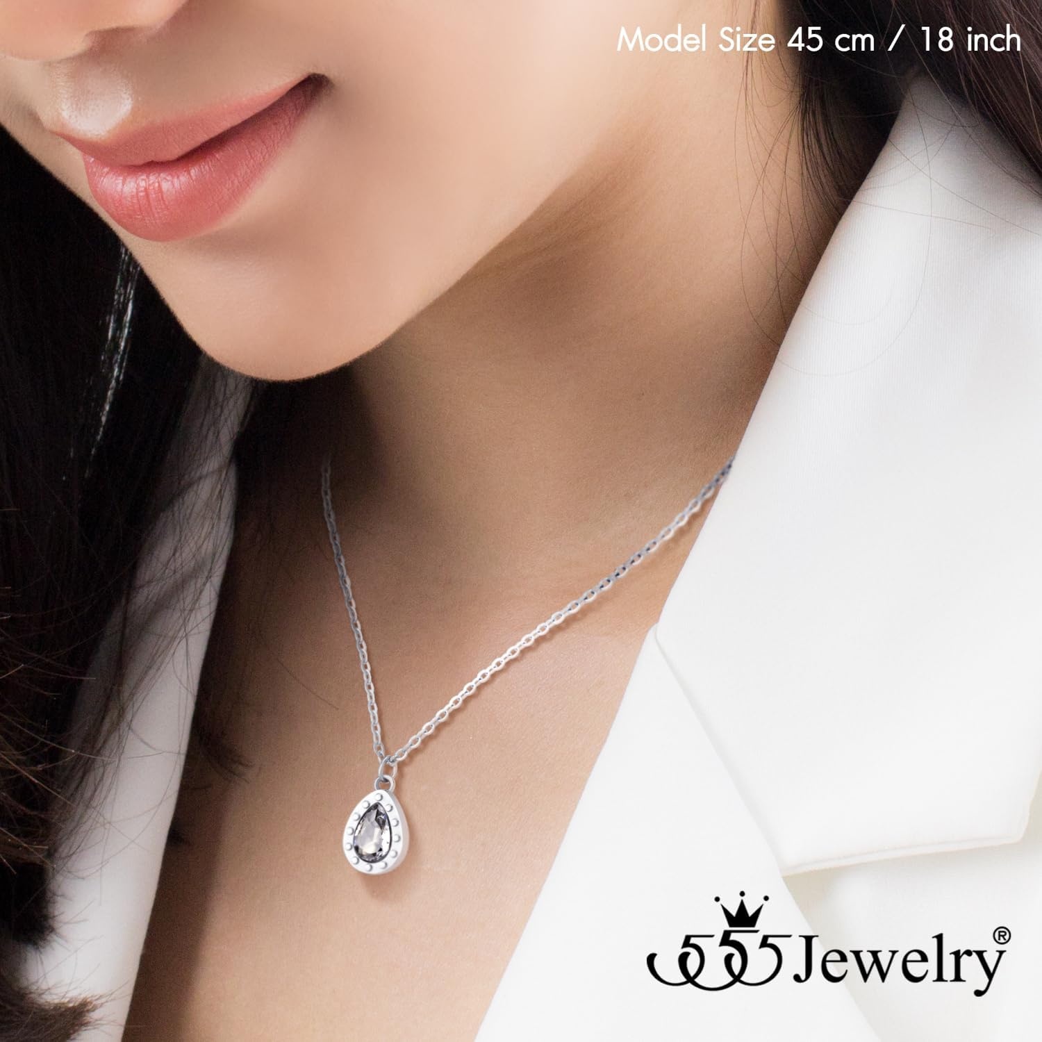 image:image555Jewelry Stainless Steel Sparkly CZ Teardrop Bridal Necklace for Women amp GirlsSilver