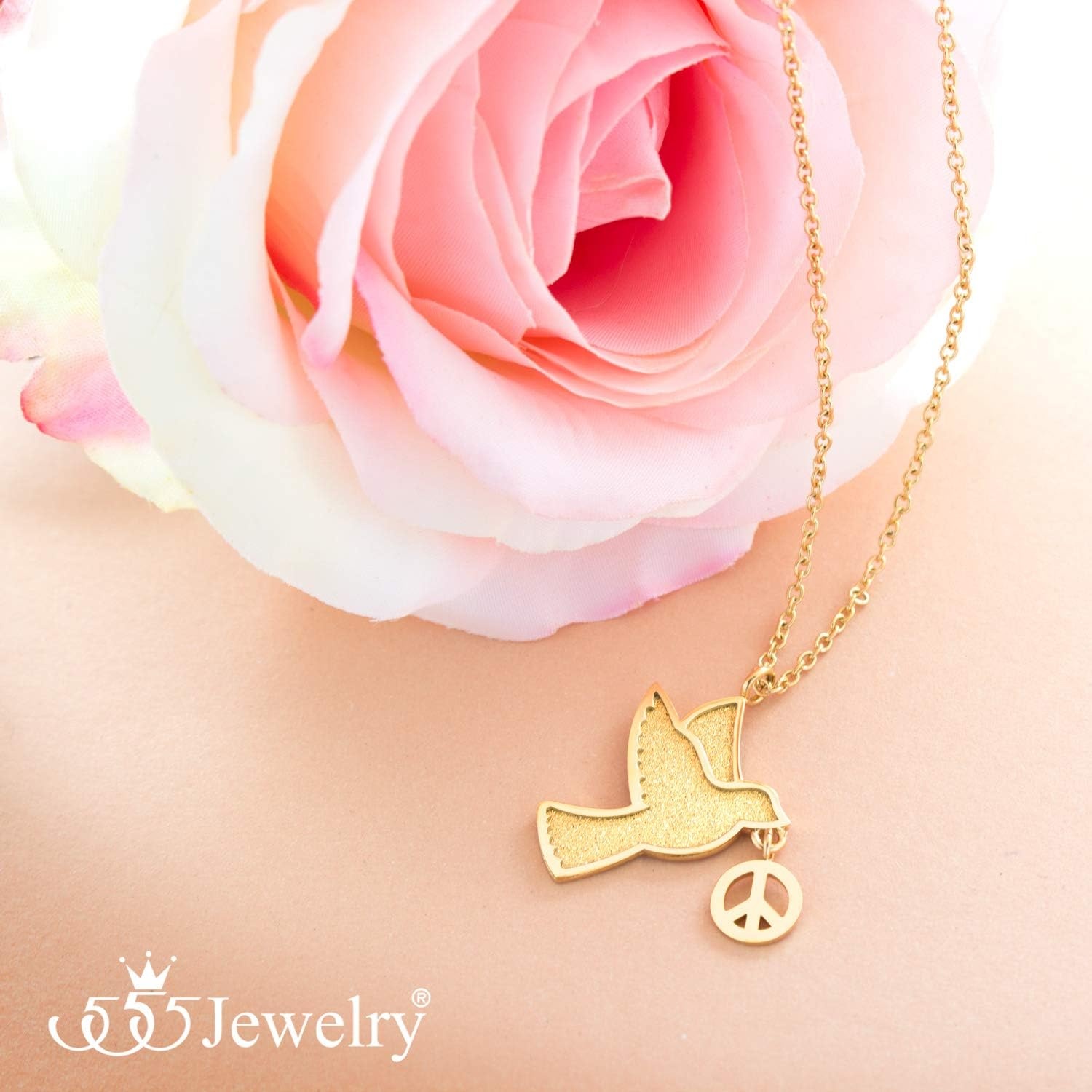 image:image555Jewelry Stainless Steel Sparkly Dove amp Peace Charm Necklace for Women amp LadiesGold