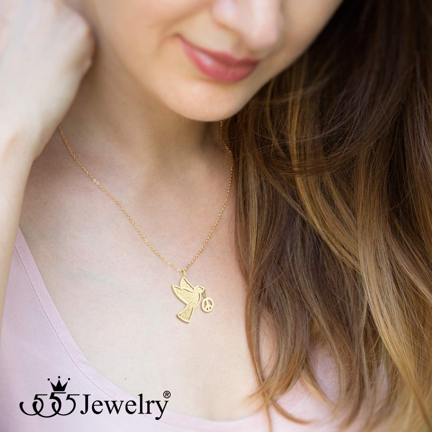 image:image555Jewelry Stainless Steel Sparkly Dove amp Peace Charm Necklace for Women amp LadiesGold
