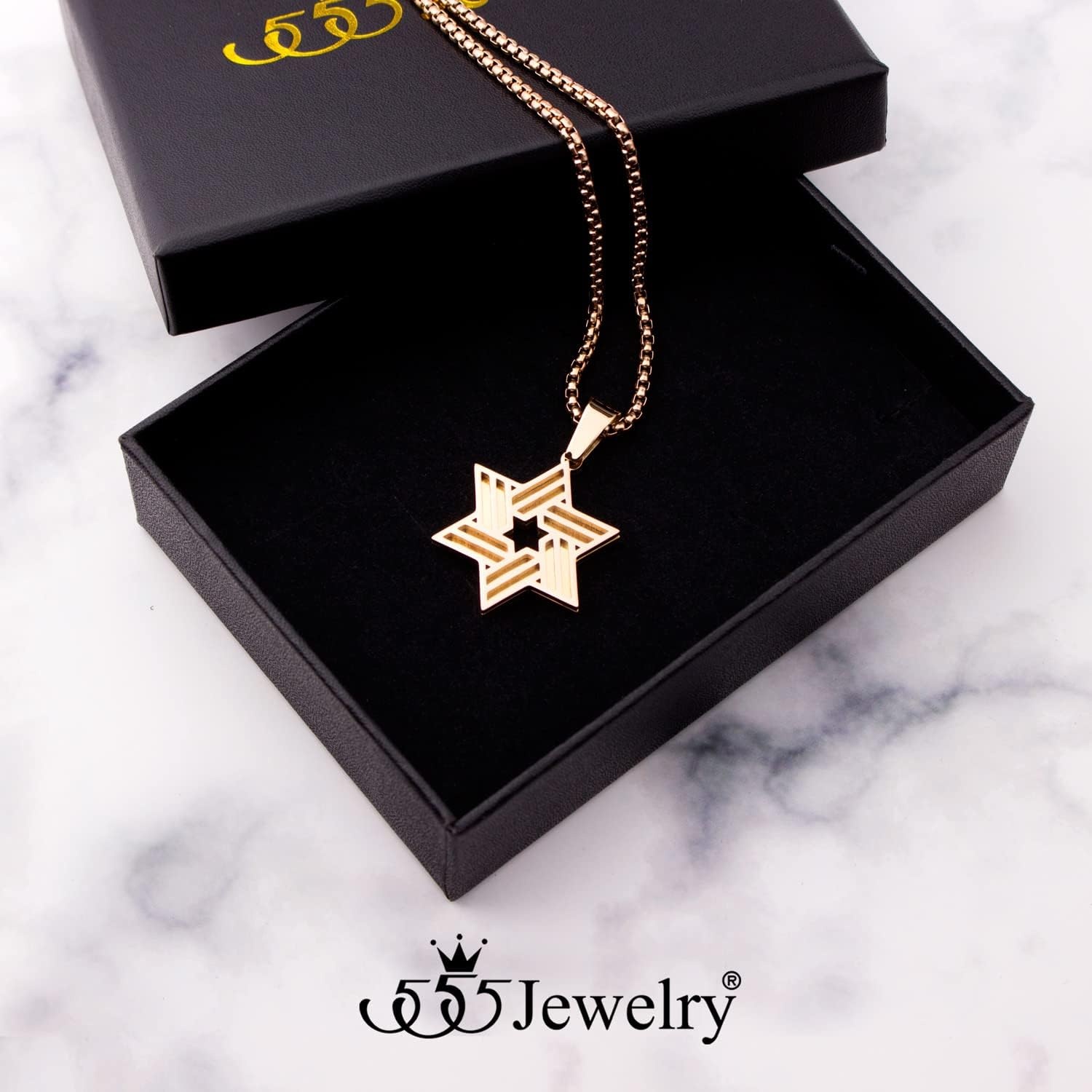 image:image555Jewelry Stainless Steel Star of David Necklace for Men amp Women 1624 Inch Box ChainRose Gold