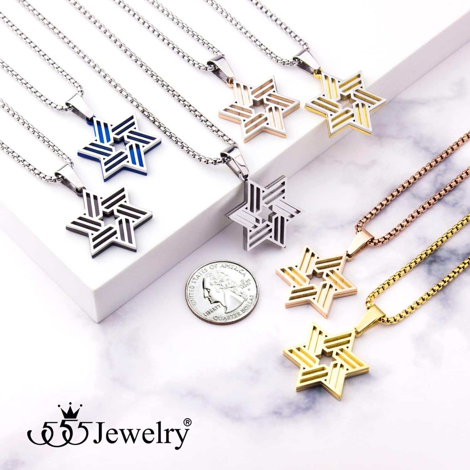 image:image555Jewelry Stainless Steel Star of David Necklace for Men amp Women 1624 Inch Box ChainRose Gold
