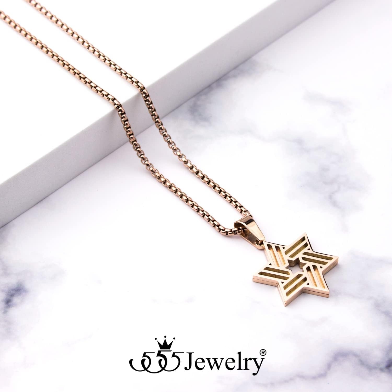 image:image555Jewelry Stainless Steel Star of David Necklace for Men amp Women 1624 Inch Box ChainRose Gold