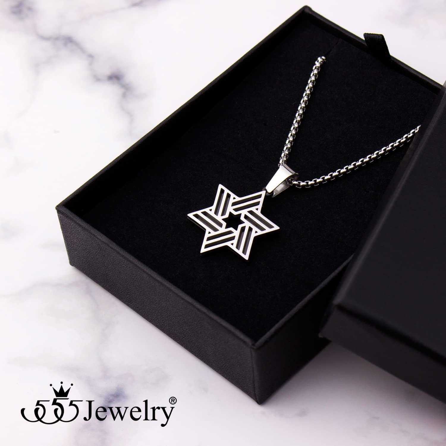 image:image555Jewelry Stainless Steel Star of David Necklace for Men amp Women 1624 Inch Box ChainSilverBlack