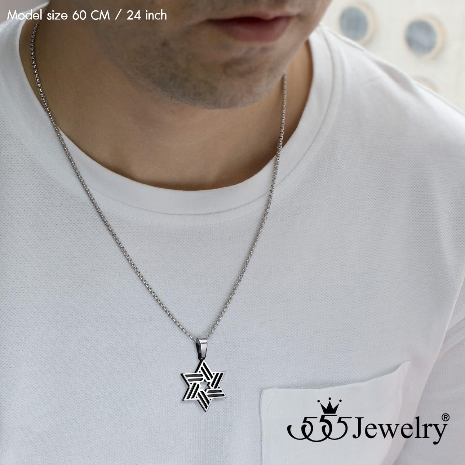 image:image555Jewelry Stainless Steel Star of David Necklace for Men amp Women 1624 Inch Box ChainSilverBlack