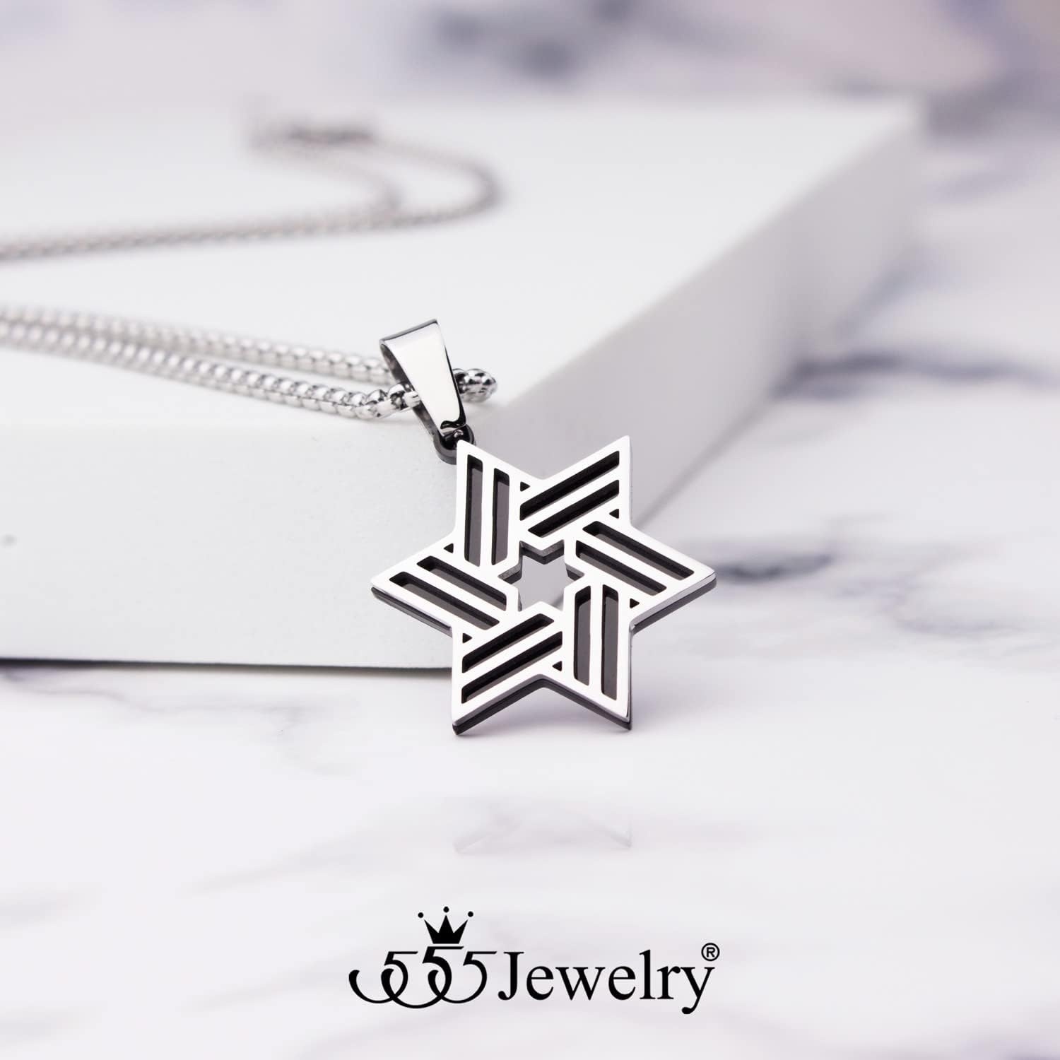 image:image555Jewelry Stainless Steel Star of David Necklace for Men amp Women 1624 Inch Box ChainSilverBlack