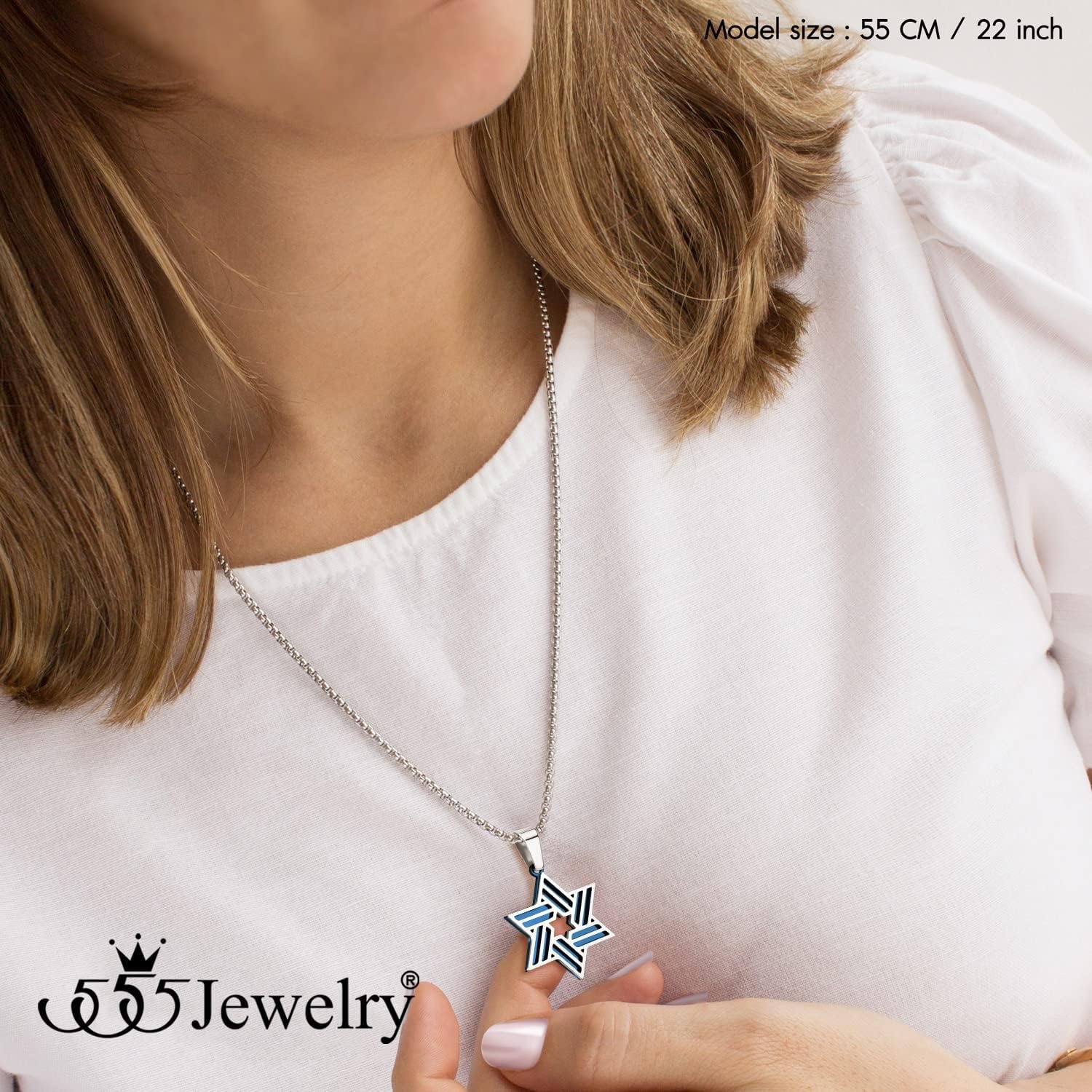 image:image555Jewelry Stainless Steel Star of David Necklace for Men amp Women 1624 Inch Box ChainSilverBlue