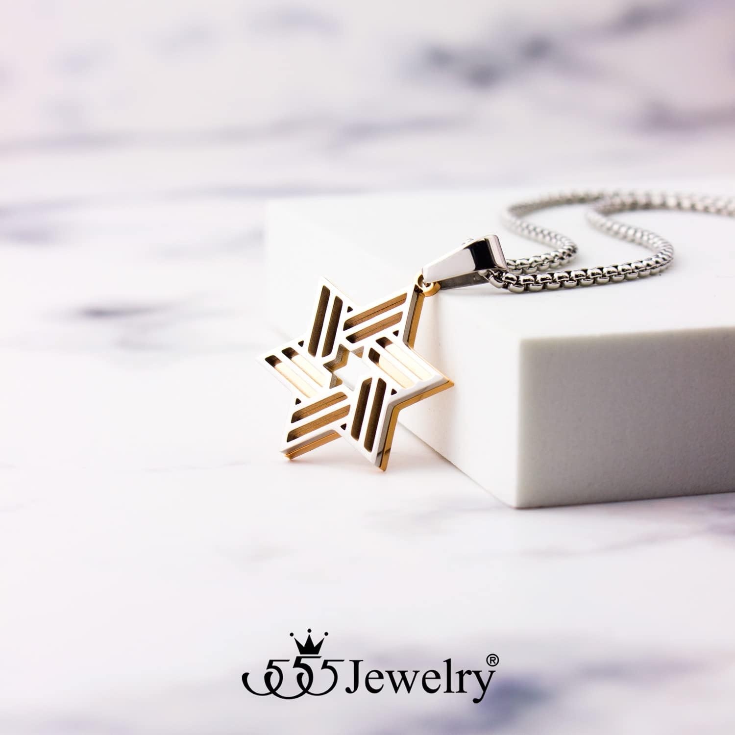 image:image555Jewelry Stainless Steel Star of David Necklace for Men amp Women 1624 Inch Box ChainSilverRose Gold