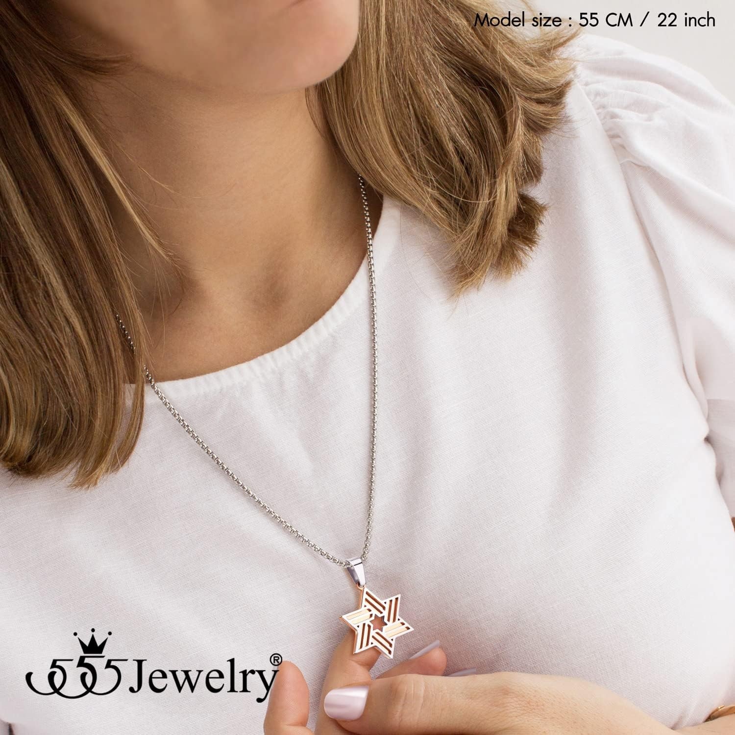 image:image555Jewelry Stainless Steel Star of David Necklace for Men amp Women 1624 Inch Box ChainSilverRose Gold