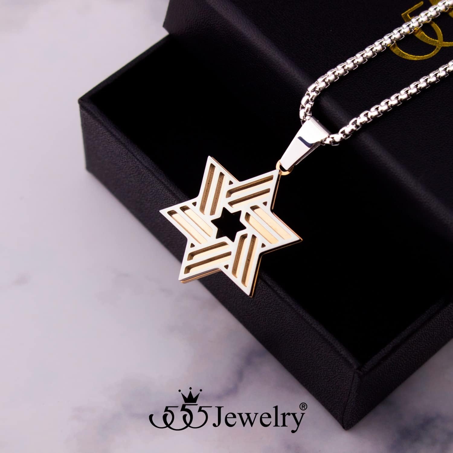 image:image555Jewelry Stainless Steel Star of David Necklace for Men amp Women 1624 Inch Box ChainSilverRose Gold