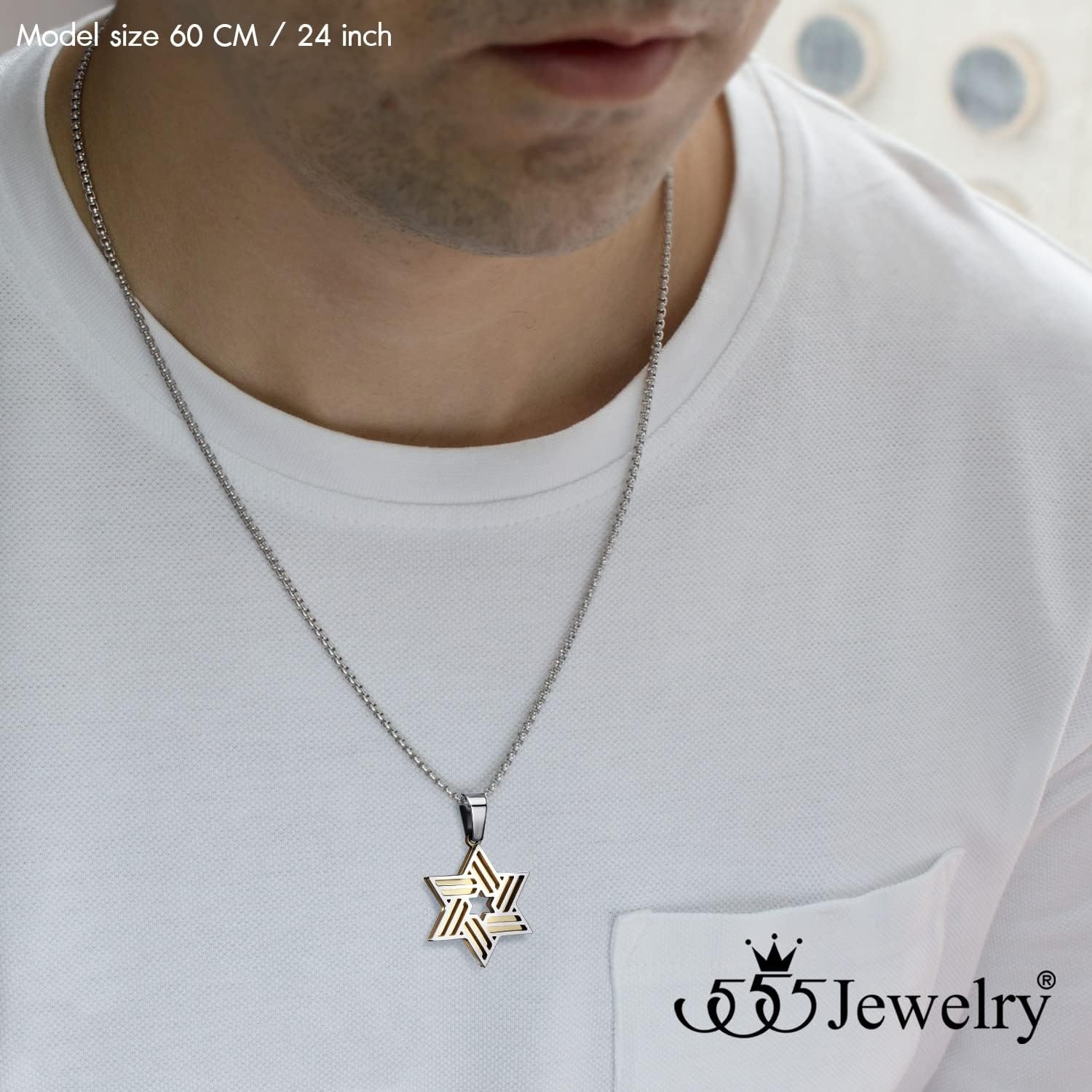 image:image555Jewelry Stainless Steel Star of David Necklace for Men amp Women 1624 Inch Box ChainSilverRose Gold