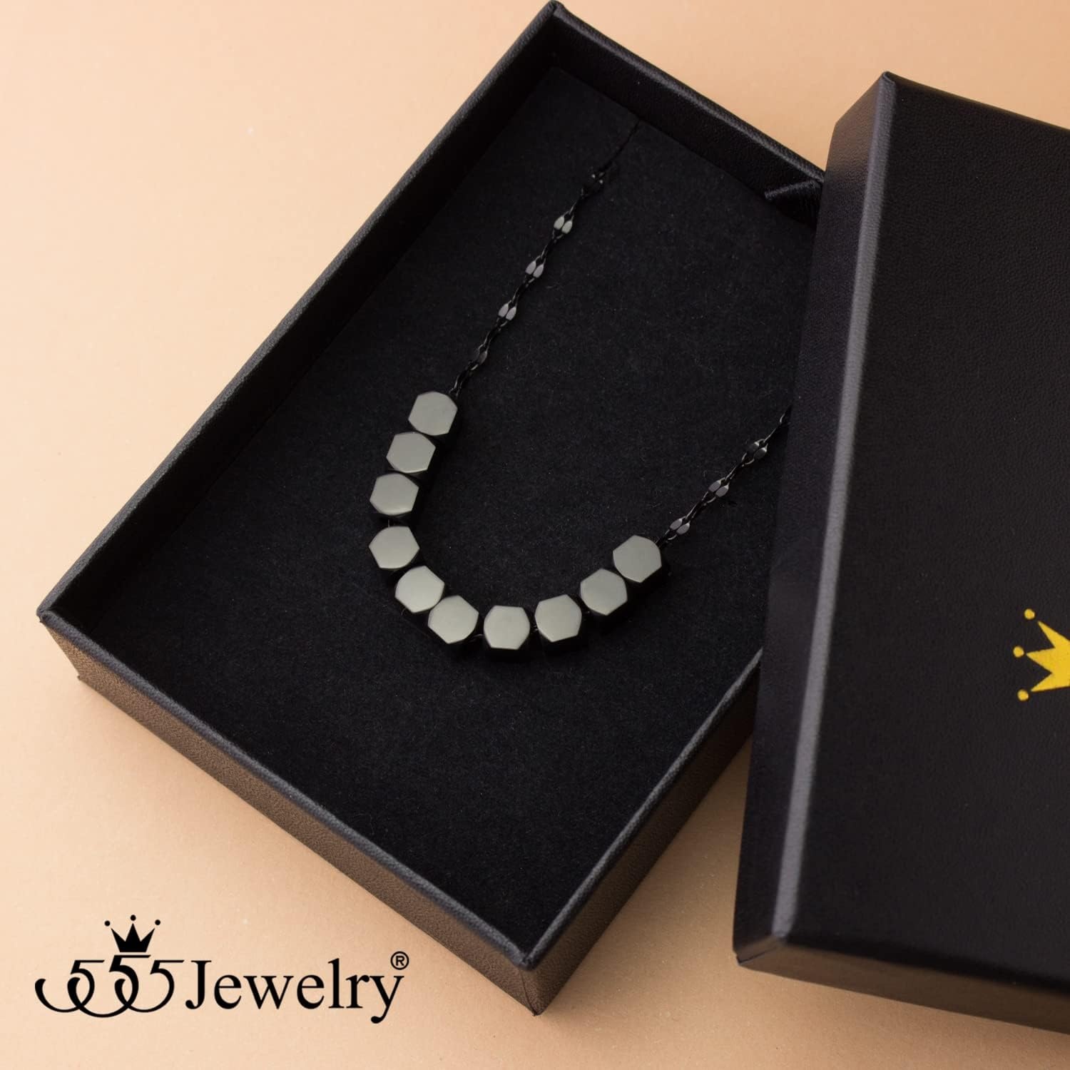 image:image555Jewelry Stainless Steel Tiny Sliding Cubes Anchor Chain Necklace for Women amp LadiesBlack