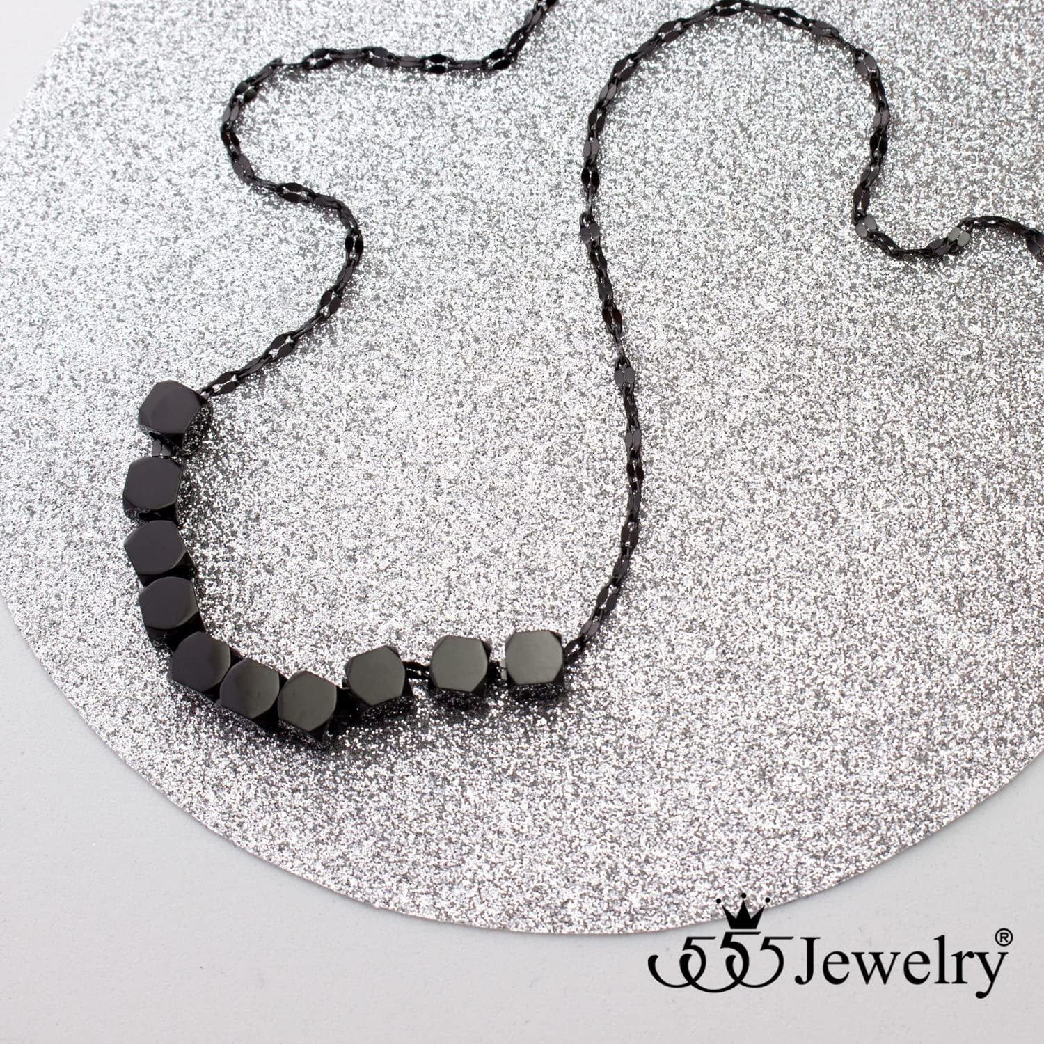 image:image555Jewelry Stainless Steel Tiny Sliding Cubes Anchor Chain Necklace for Women amp LadiesBlack