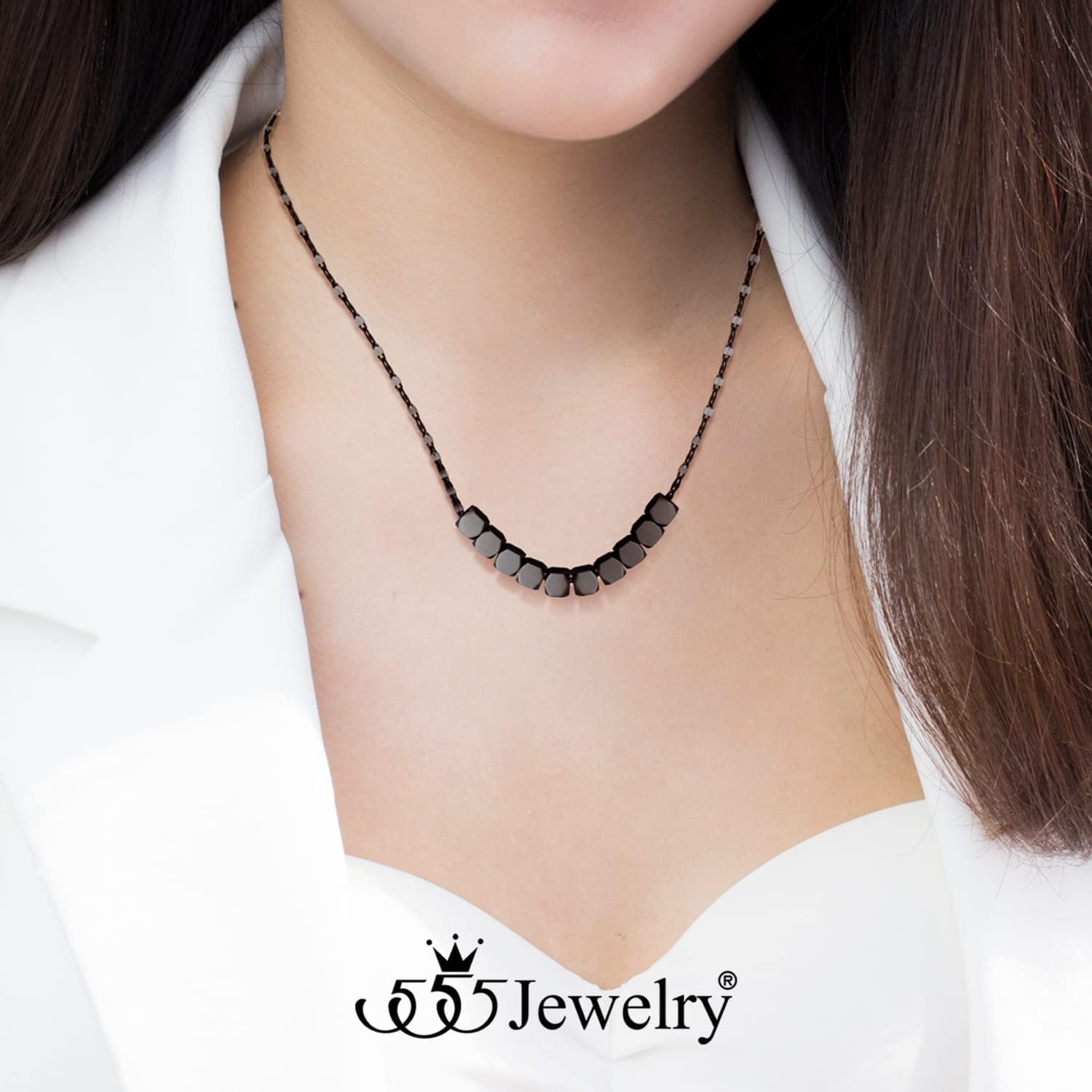 image:image555Jewelry Stainless Steel Tiny Sliding Cubes Anchor Chain Necklace for Women amp LadiesBlack