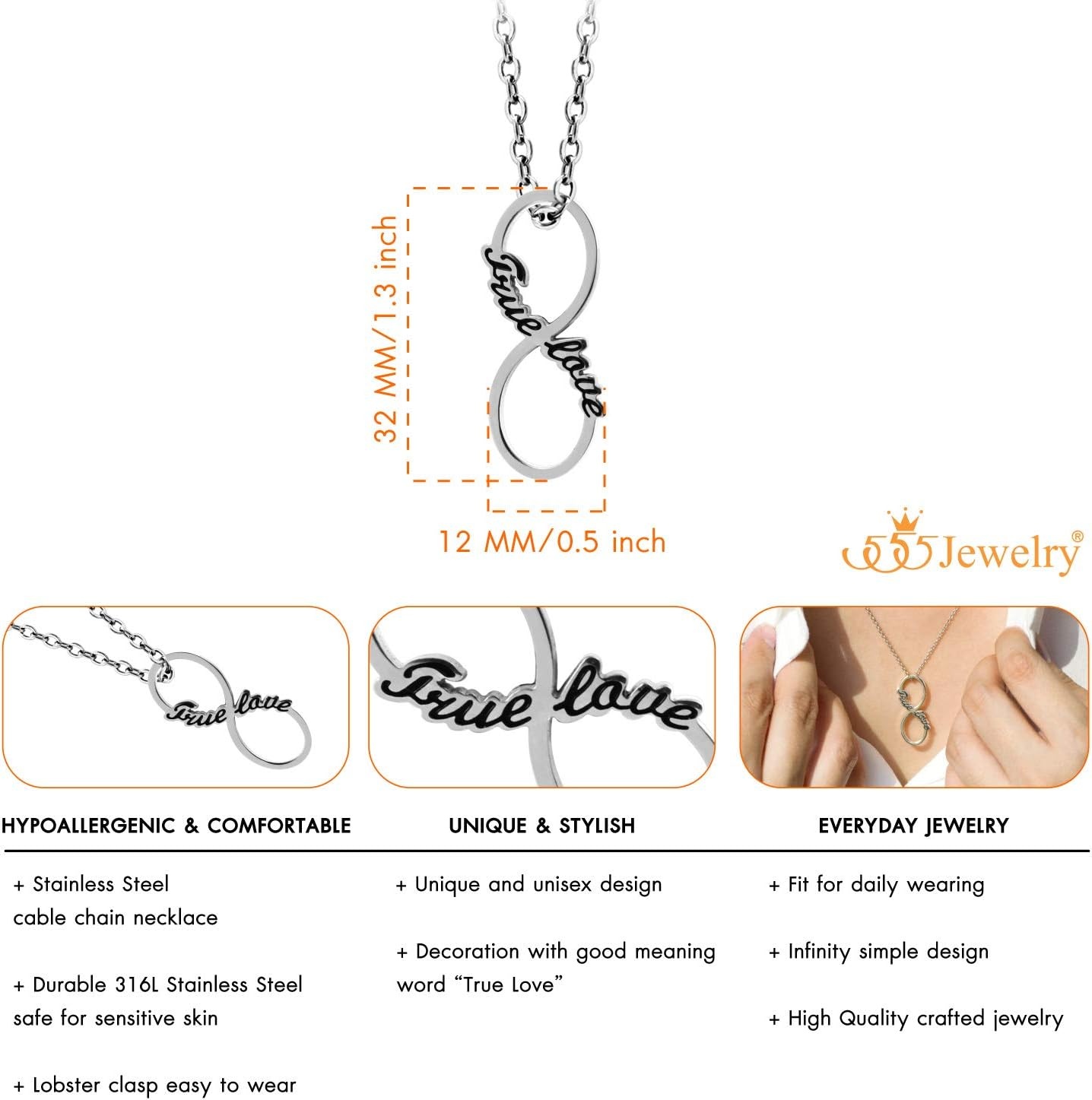 image:image555Jewelry Stainless Steel True Love Infinity Pendant Necklace for WomenSilver