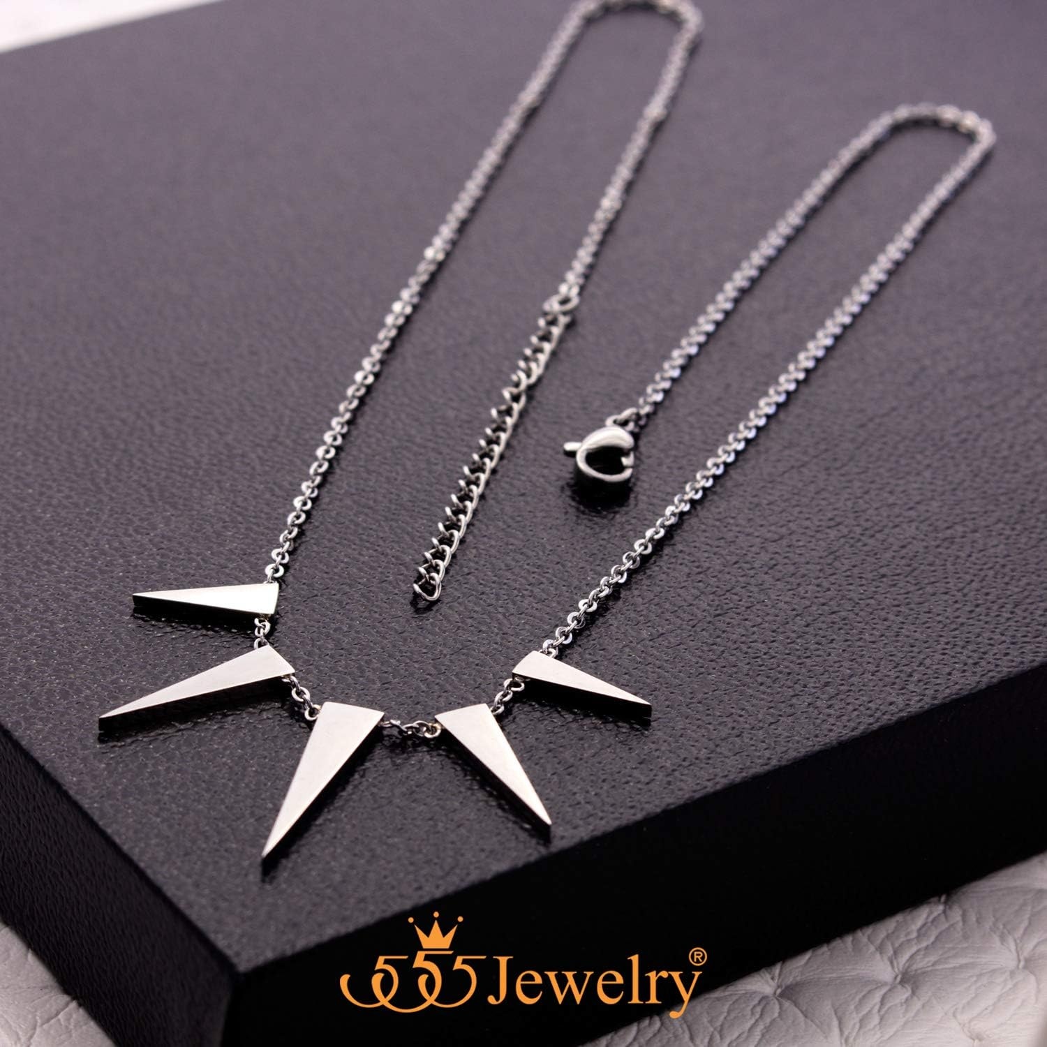 image:image555Jewelry Womens Figaro Chain Stainless Steel Spiky Triangle Pendant NecklaceSilver