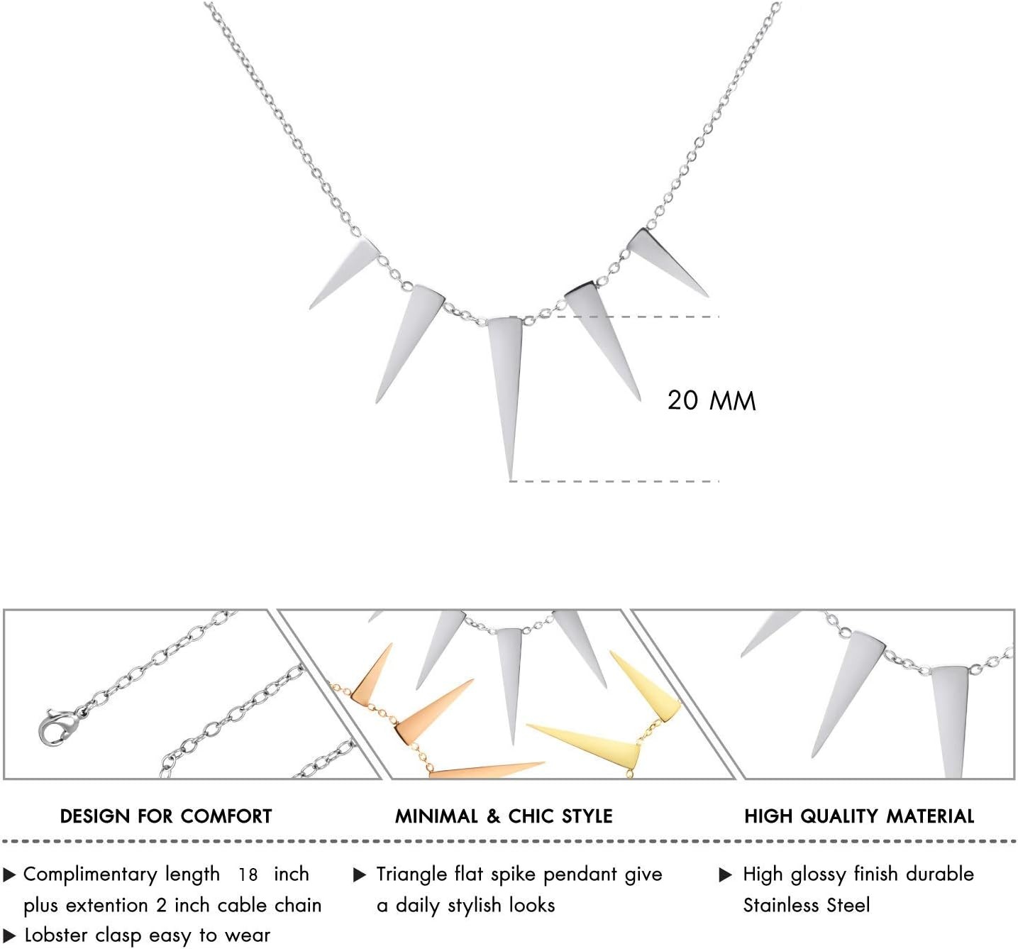 image:image555Jewelry Womens Figaro Chain Stainless Steel Spiky Triangle Pendant NecklaceSilver