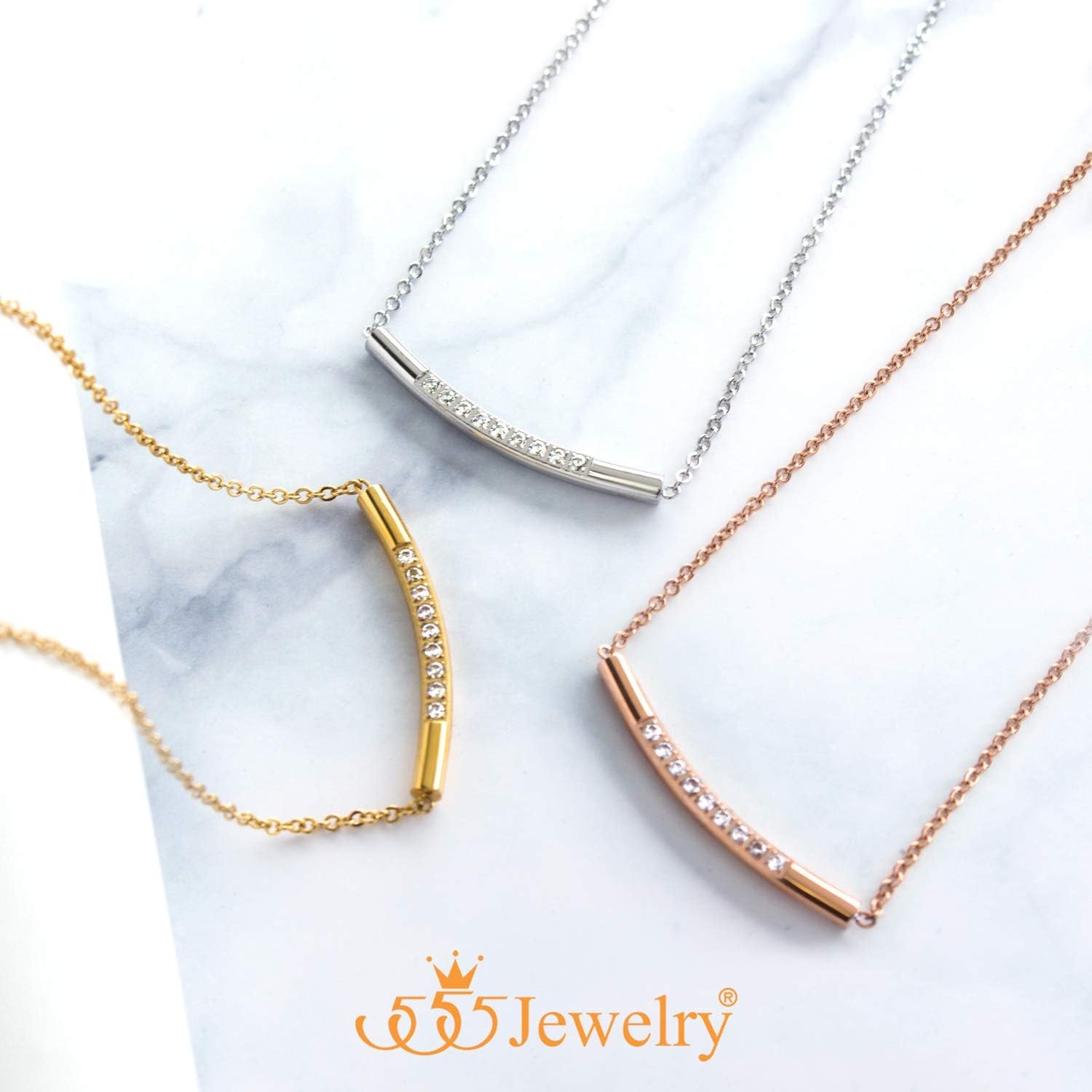 image:image555Jewelry Womens Stainless Steel Classic Bar Cubic Zirconia Pendant NecklaceYellow Gold