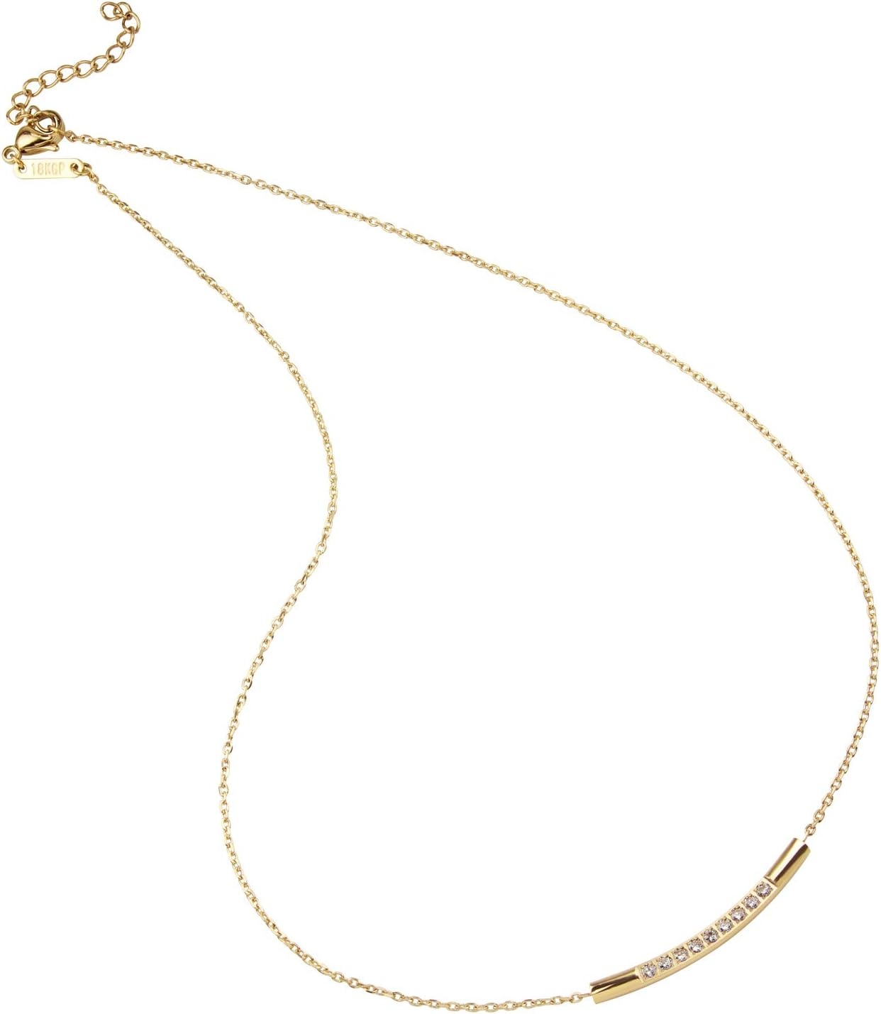 image:image555Jewelry Womens Stainless Steel Classic Bar Cubic Zirconia Pendant NecklaceYellow Gold
