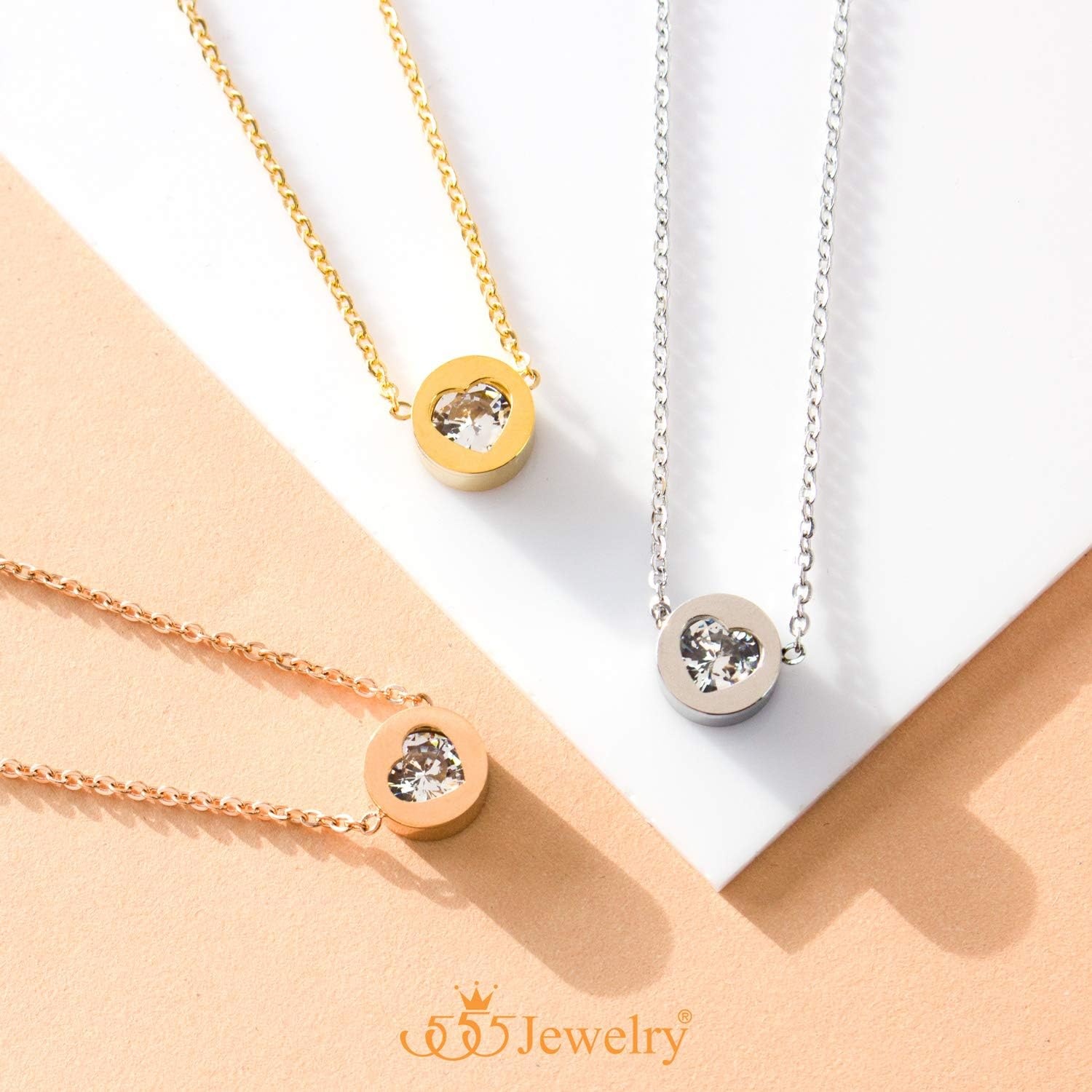 image:image555Jewelry Womens Stainless Steel Heart CZ Engraved Round Disc Pendant NecklaceYellow Gold